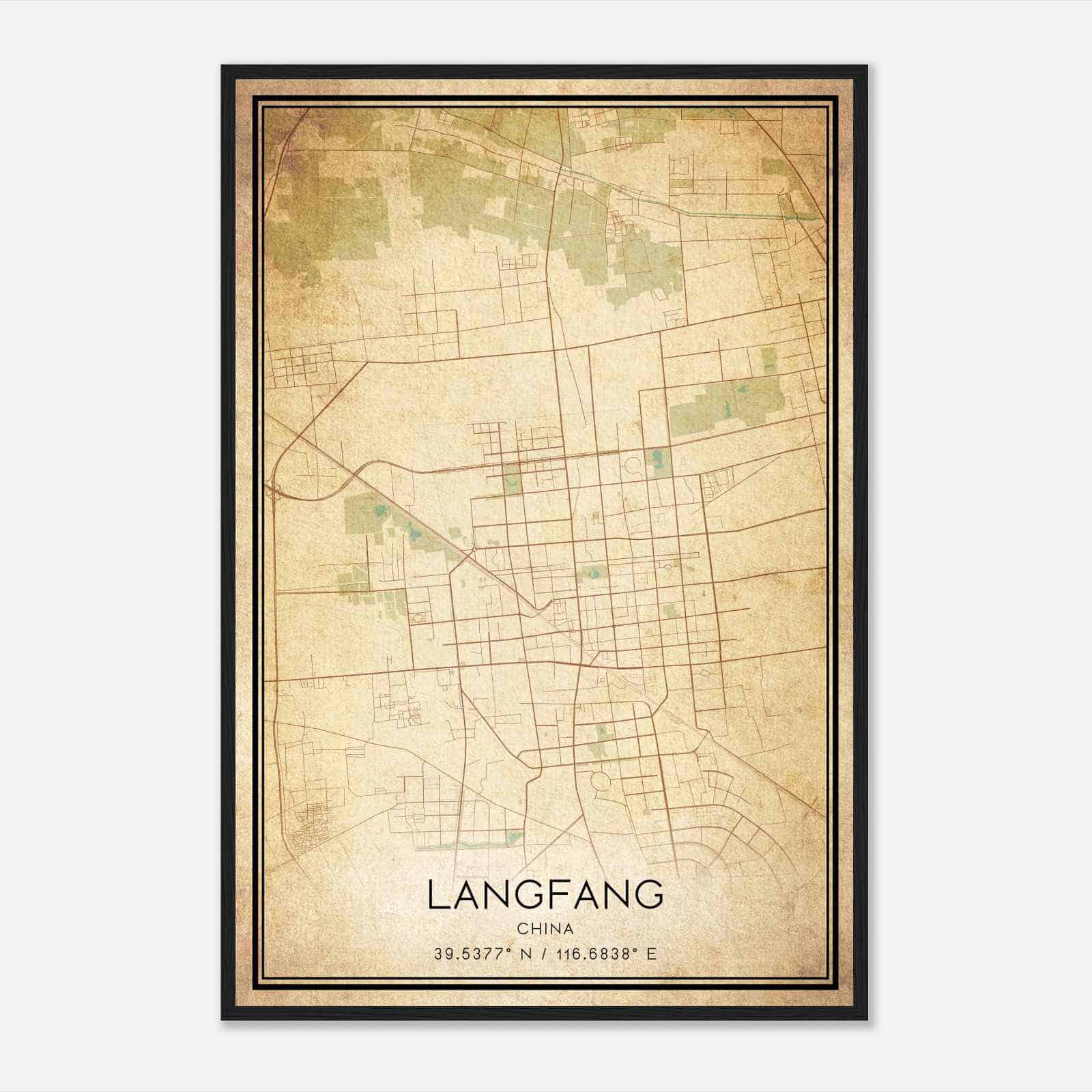 Vintage Langfang China Map Poster, Langfang City Road Wall Art Print