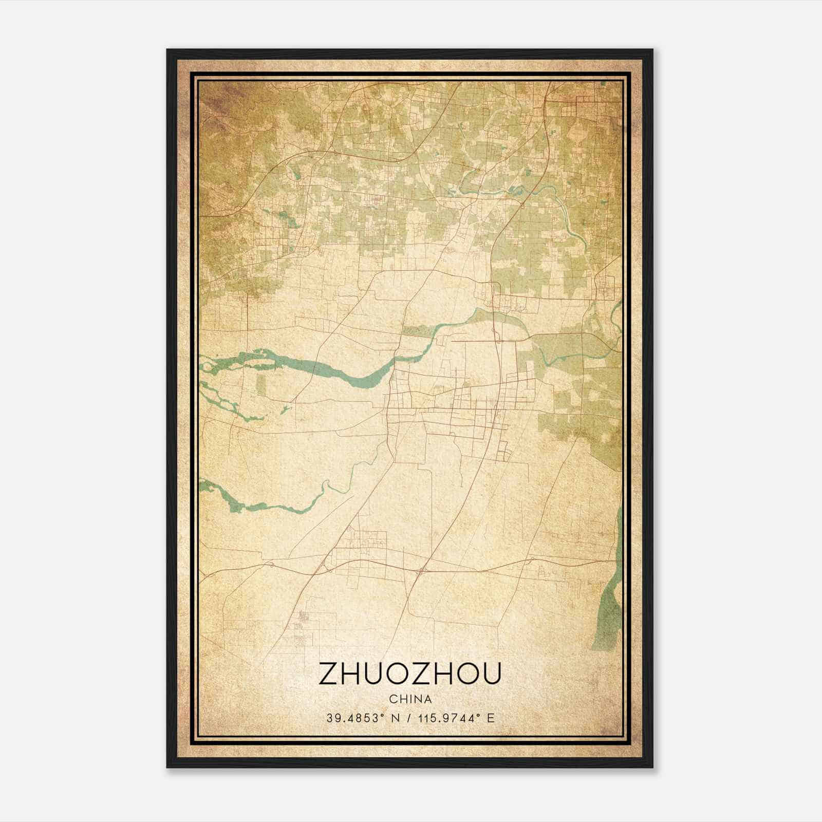 Vintage Zhuozhou China Map Poster, Zhuozhou City Road Wall Art Print