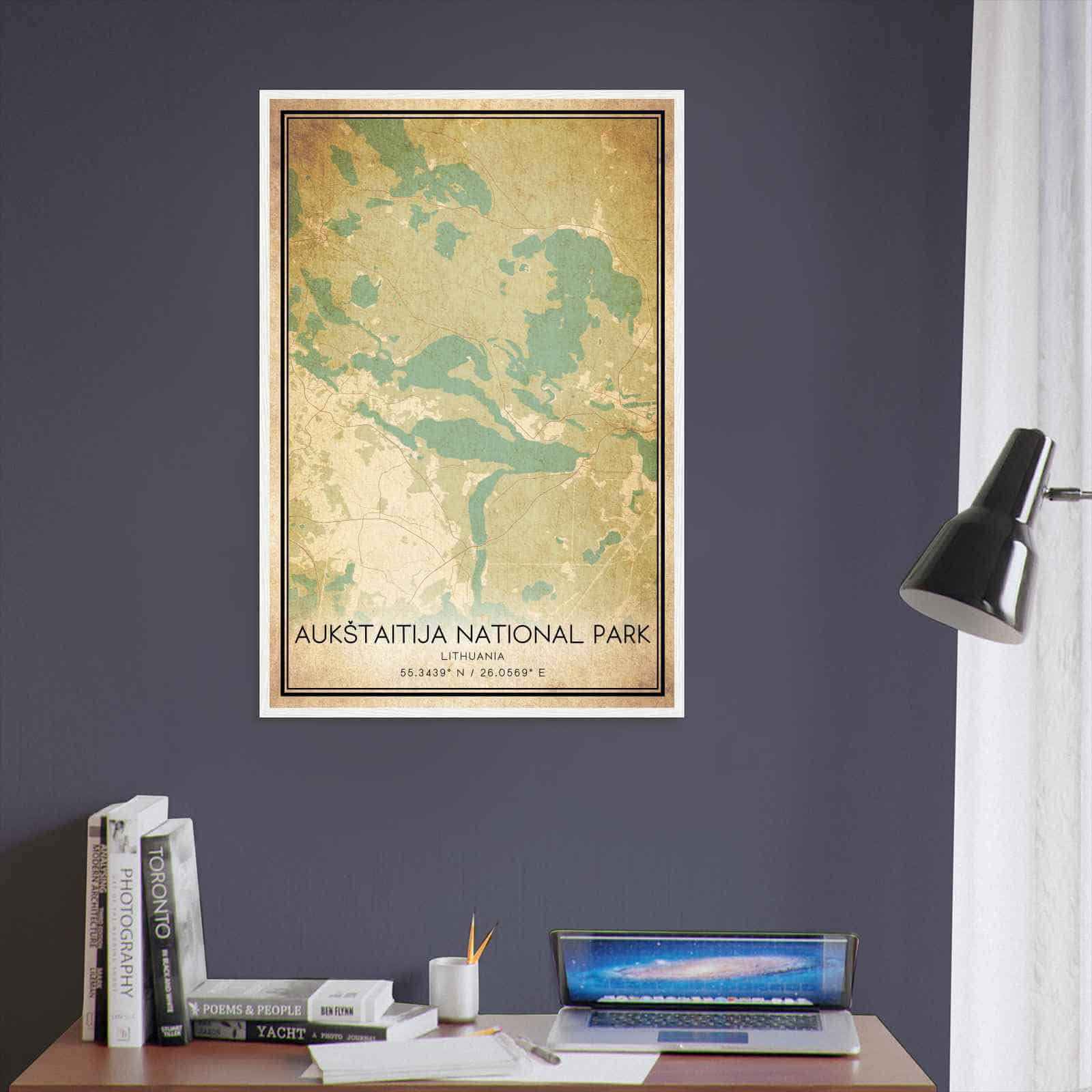 Vintage Aukstaitija National Park Lithuania Map Poster, Aukstaitija National Park City Road Wall Art Print
