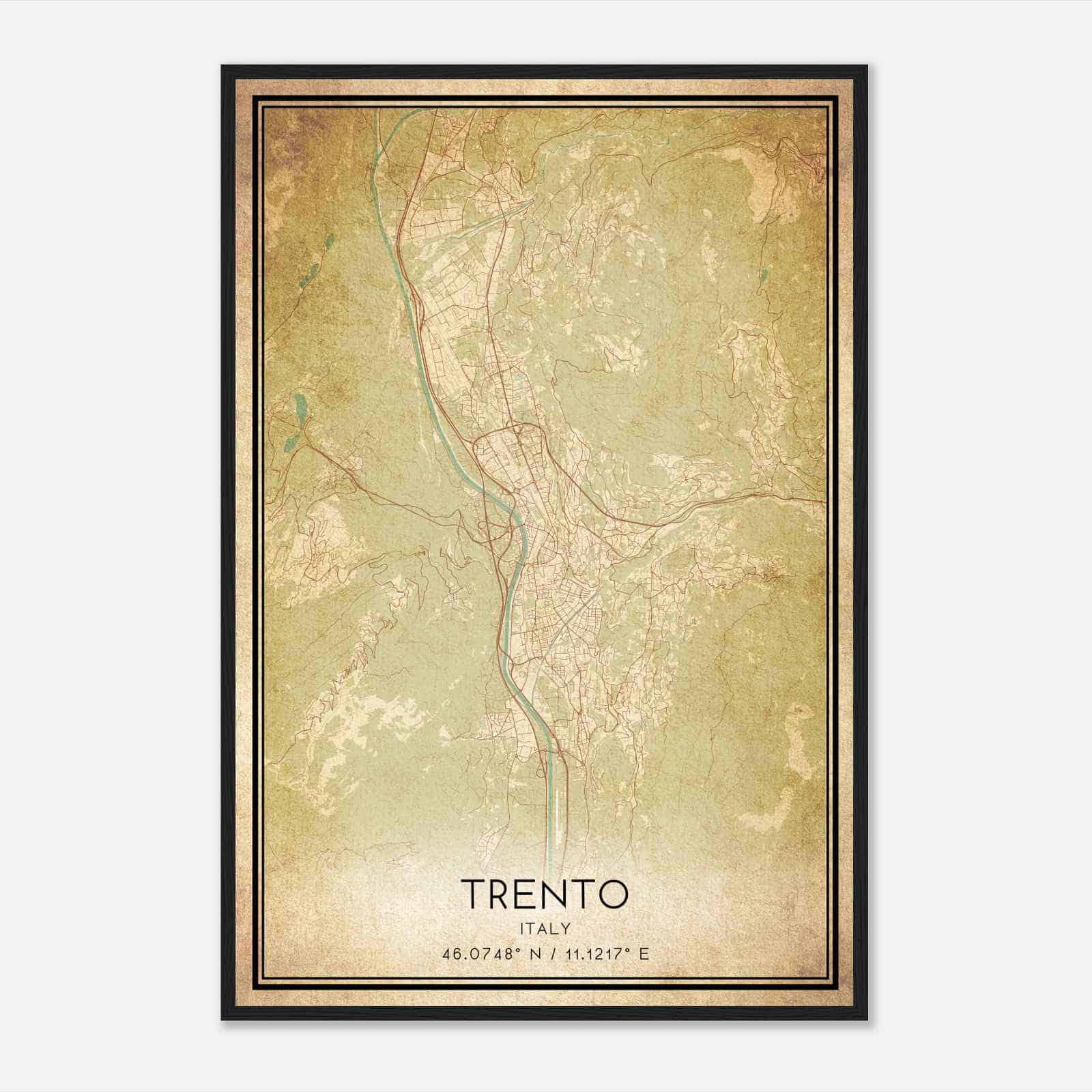 Vintage Trento Italy Map Poster, Trento City Road Wall Art Print