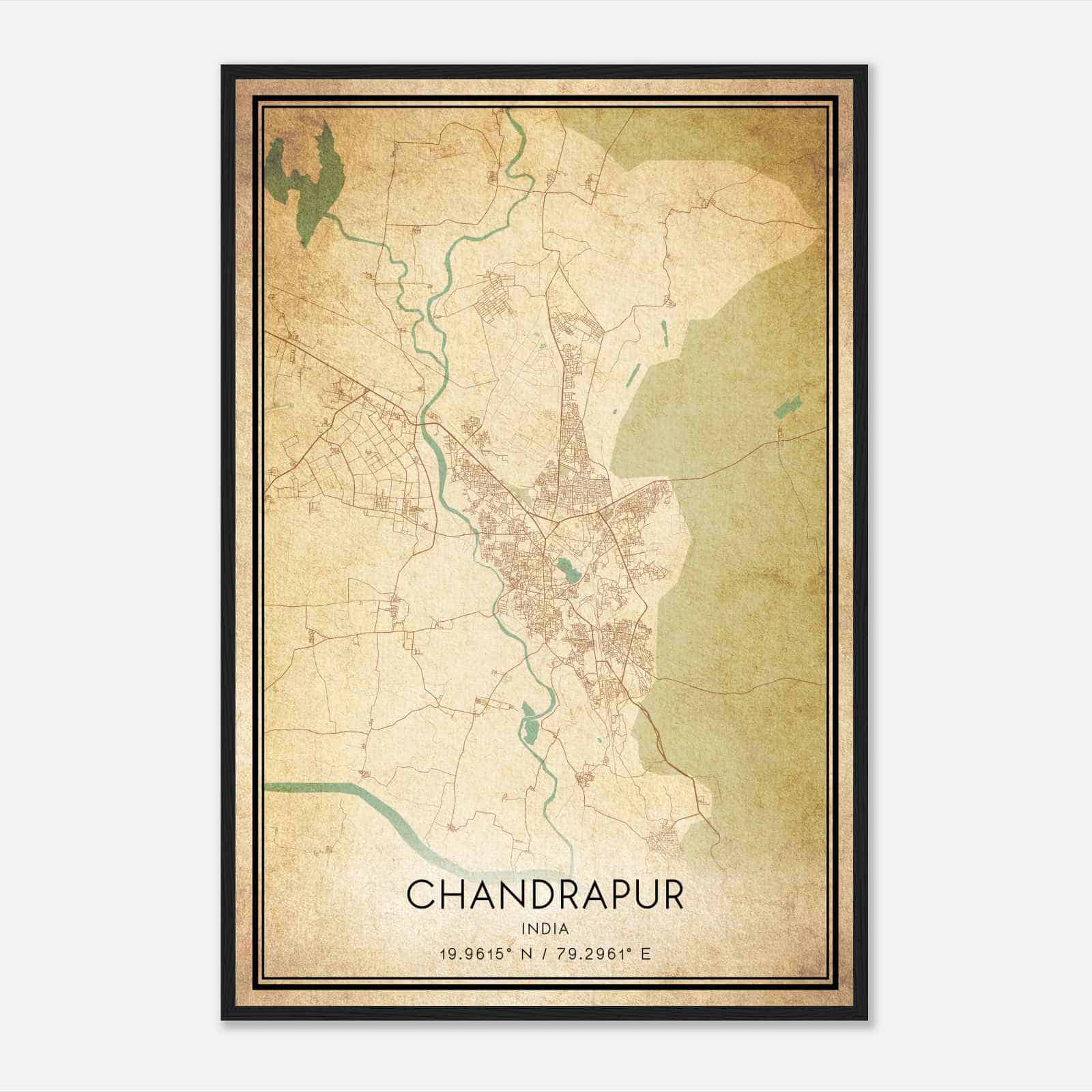 Vintage Chandrapur India Map Poster, Chandrapur City Road Wall Art Print
