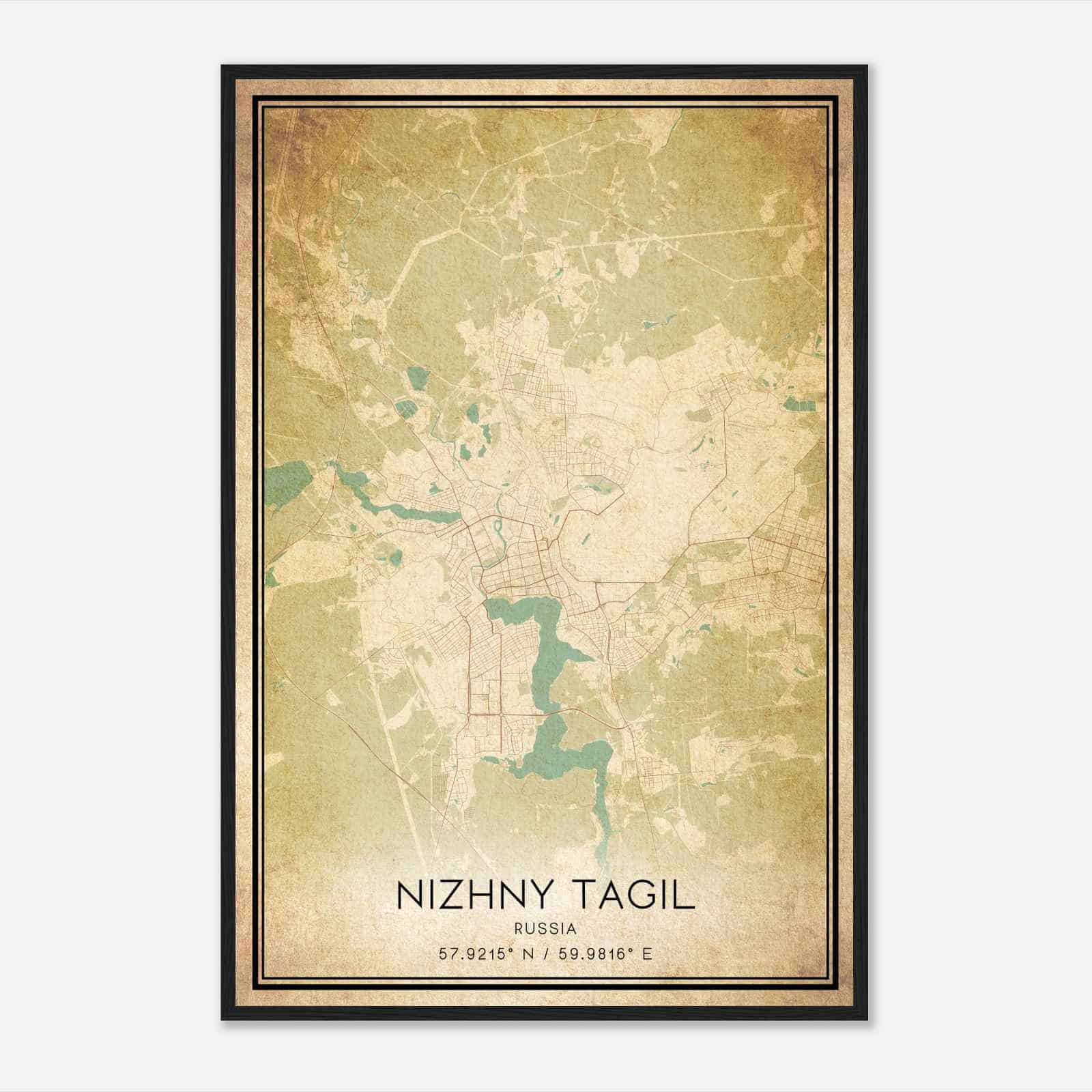 Vintage Nizhny Tagil Russia Map Poster, Nizhny Tagil City Road Wall Art Print