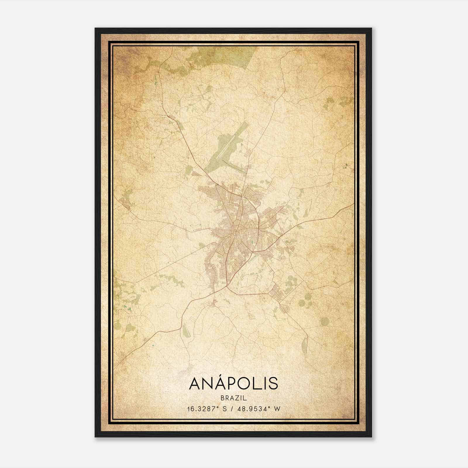 Vintage Anapolis Brazil Map Poster, Anapolis City Road Wall Art Print