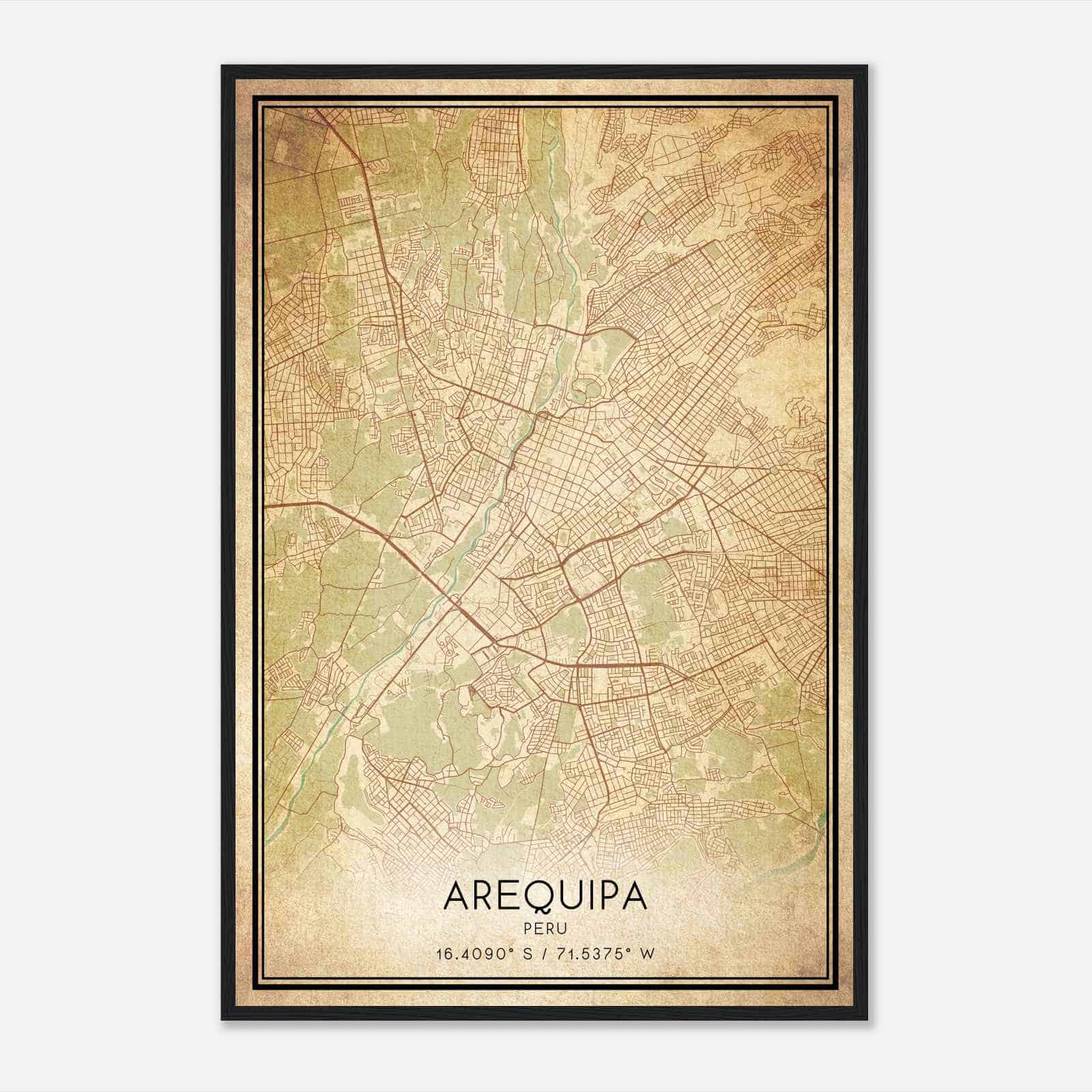 Vintage Arequipa Peru Map Poster, Arequipa City Road Wall Art Print