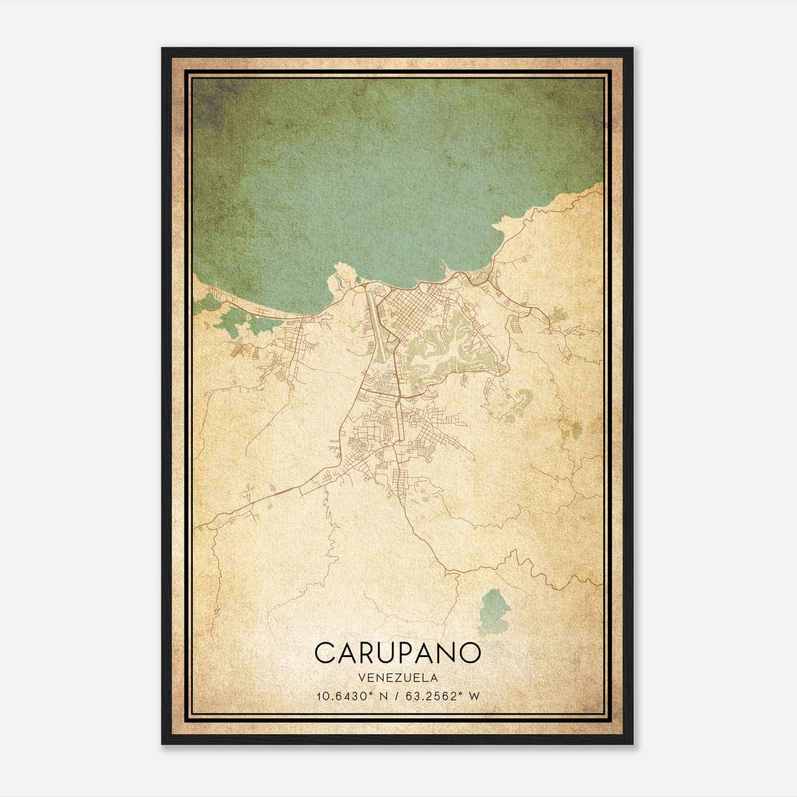 Vintage Carupano Venezuela Map Poster, Carupano City Road Wall Art Print
