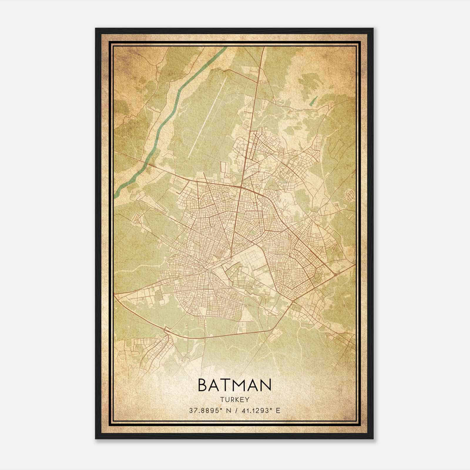 Vintage Batman Turkey Map Poster, Batman City Road Wall Art Print