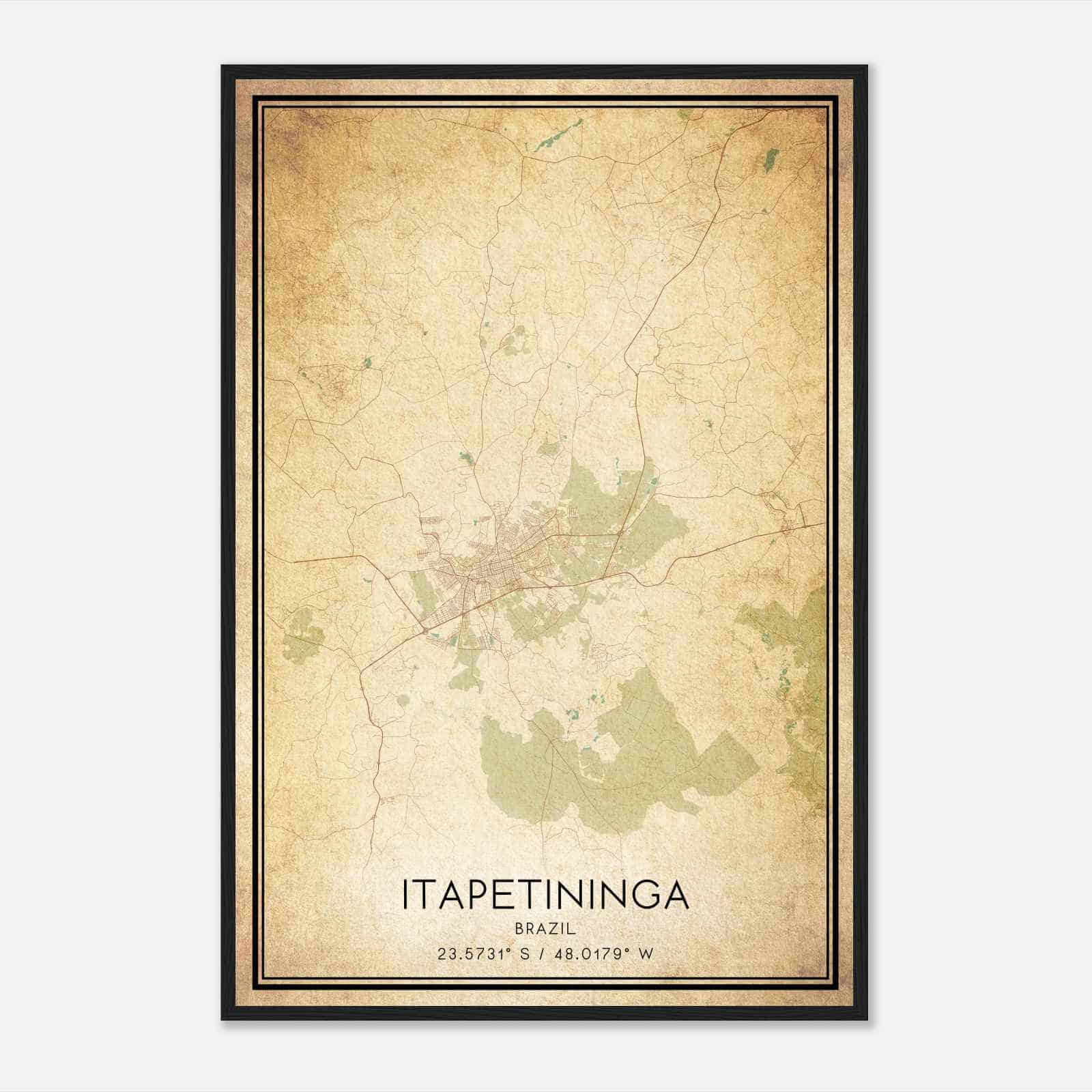 Vintage Itapetininga Brazil Map Poster, Itapetininga City Road Wall Art Print
