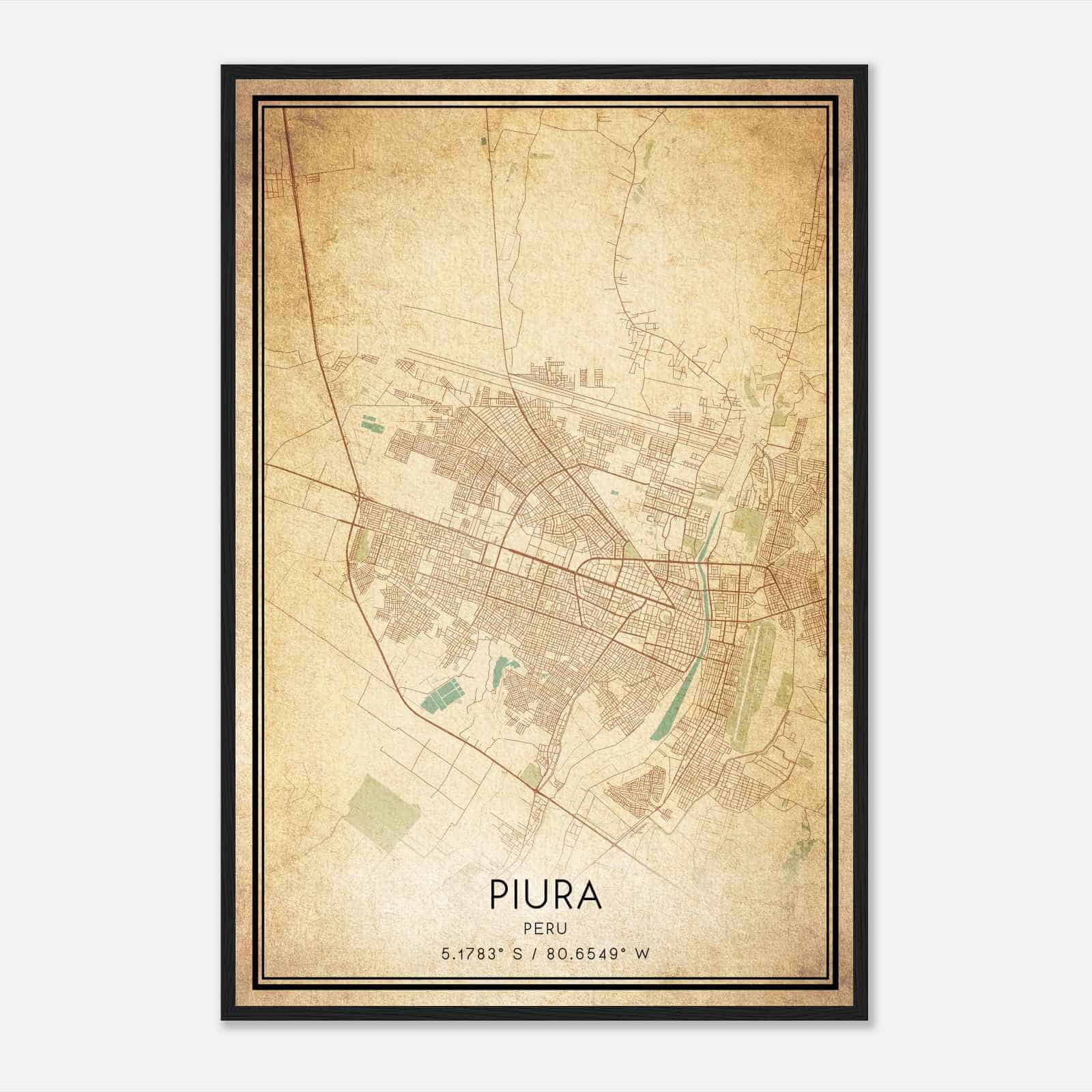 Vintage Piura Peru Map Poster, Piura City Road Wall Art Print