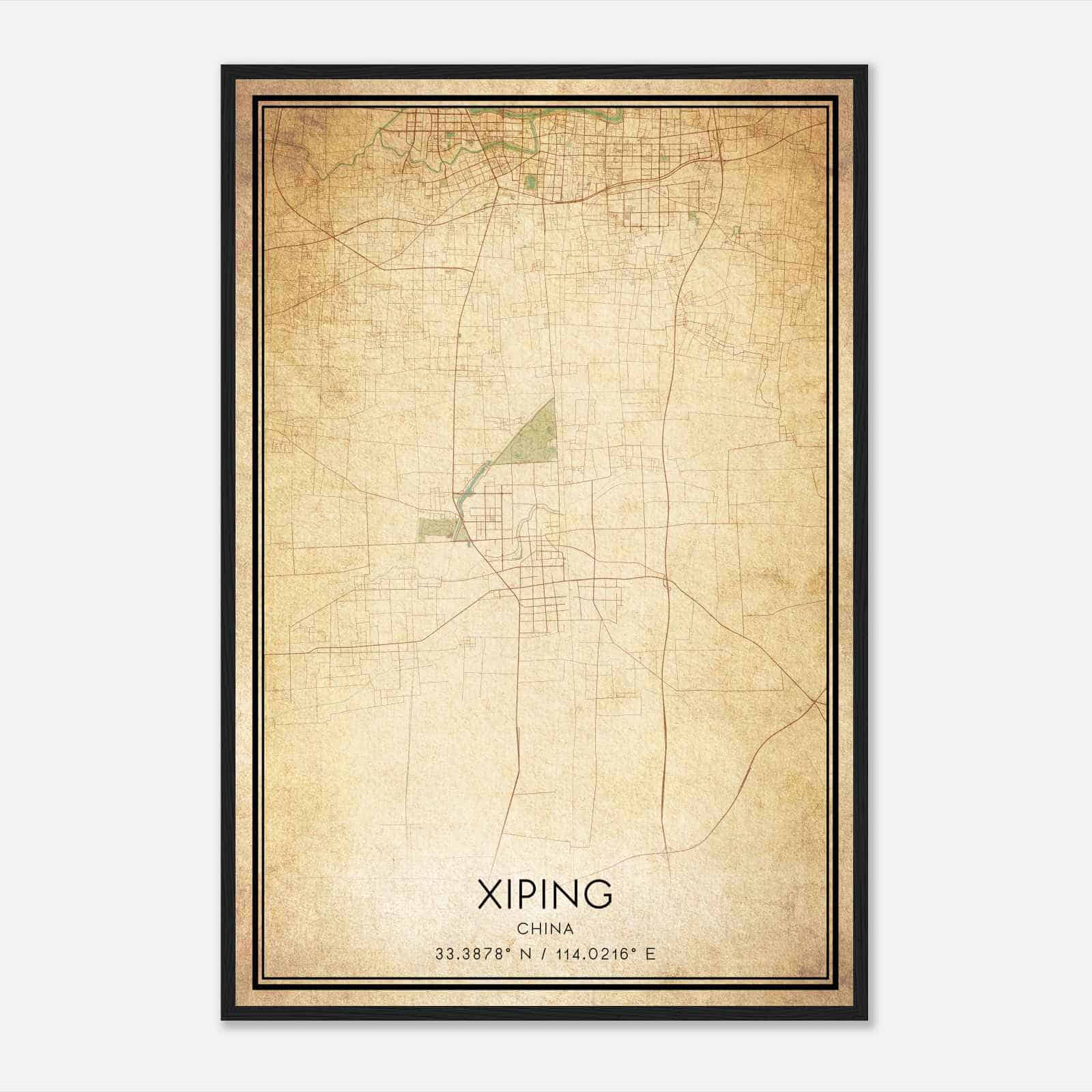 Vintage Xiping China Map Poster, Xiping City Road Wall Art Print