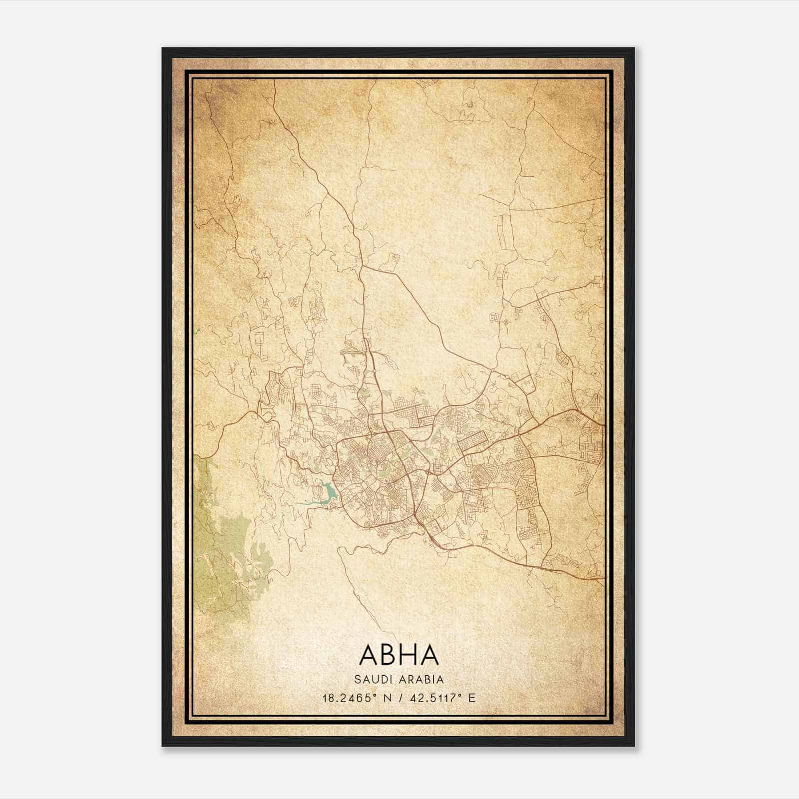 Vintage Abha Saudi Arabia Map Poster, Abha City Road Wall Art Print