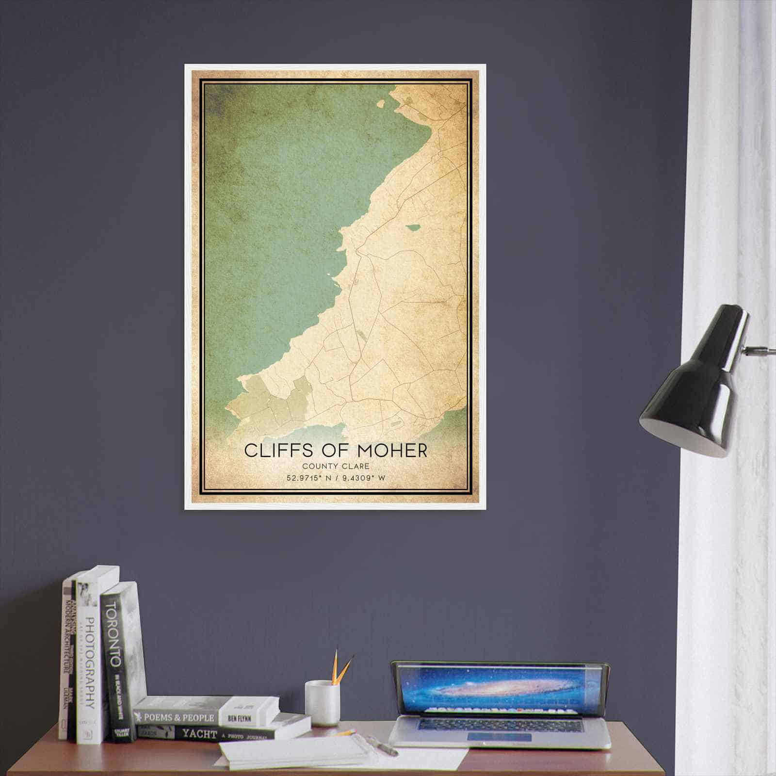 Vintage Cliffs of Moher County Clare Map Poster, Cliffs of Moher City Road Wall Art Print