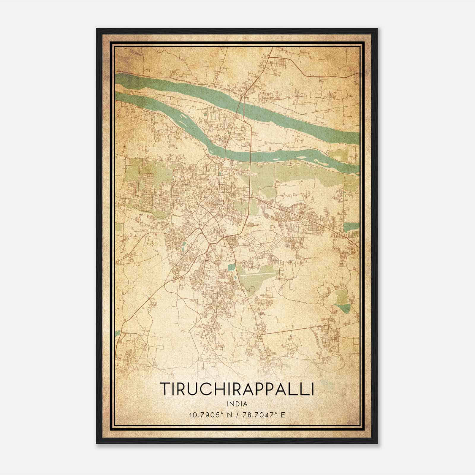 Vintage Tiruchirappalli India Map Poster, Tiruchirappalli City Road Wall Art Print