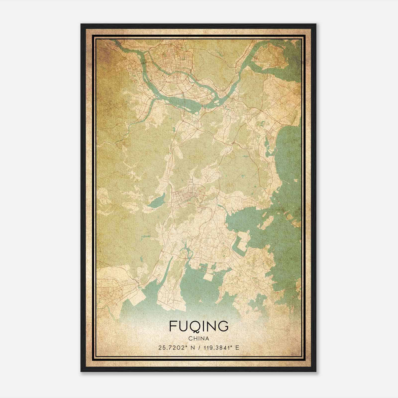 Vintage Fuqing China Map Poster, Fuqing City Road Wall Art Print