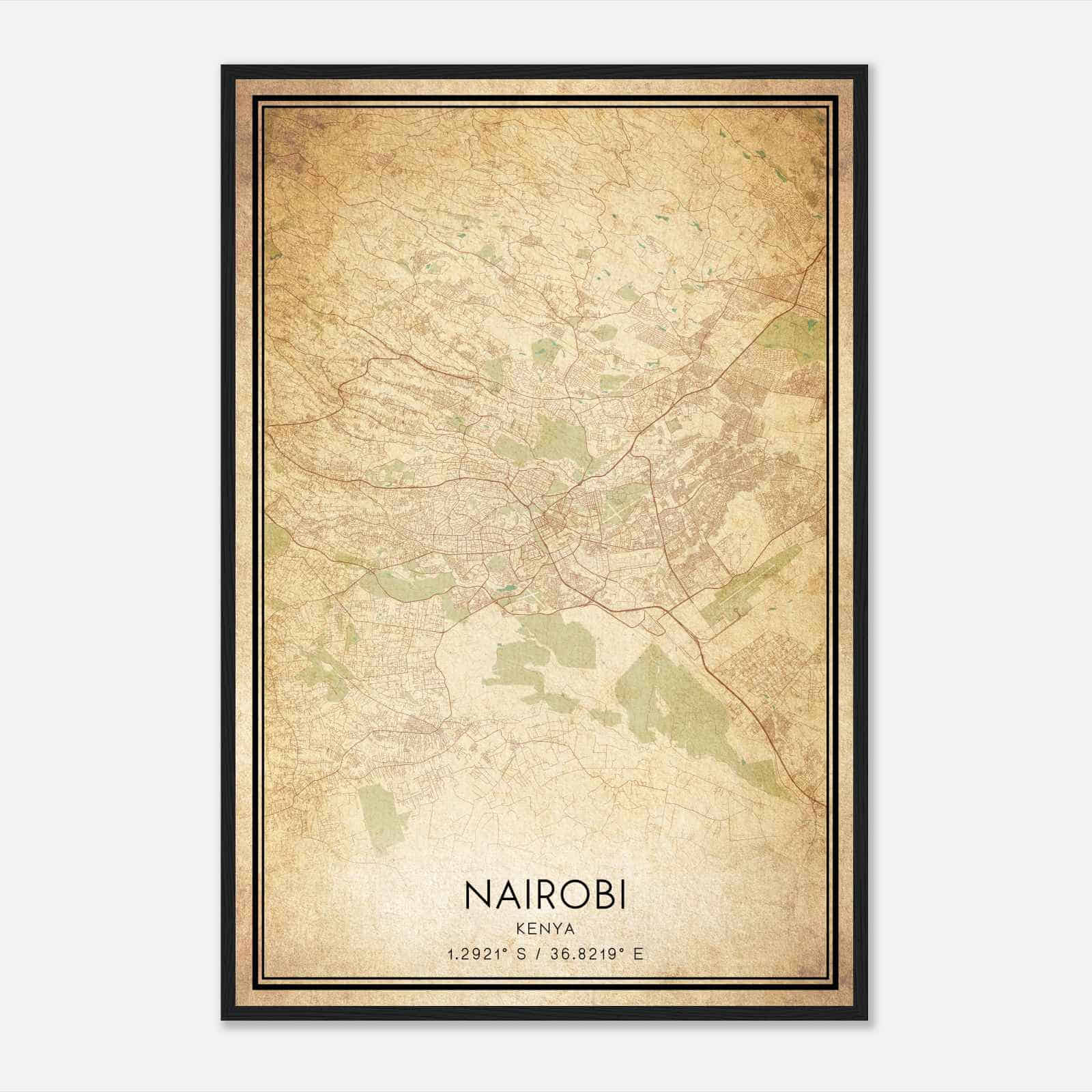 Vintage Nairobi Kenya Map Poster, Nairobi City Road Wall Art Print