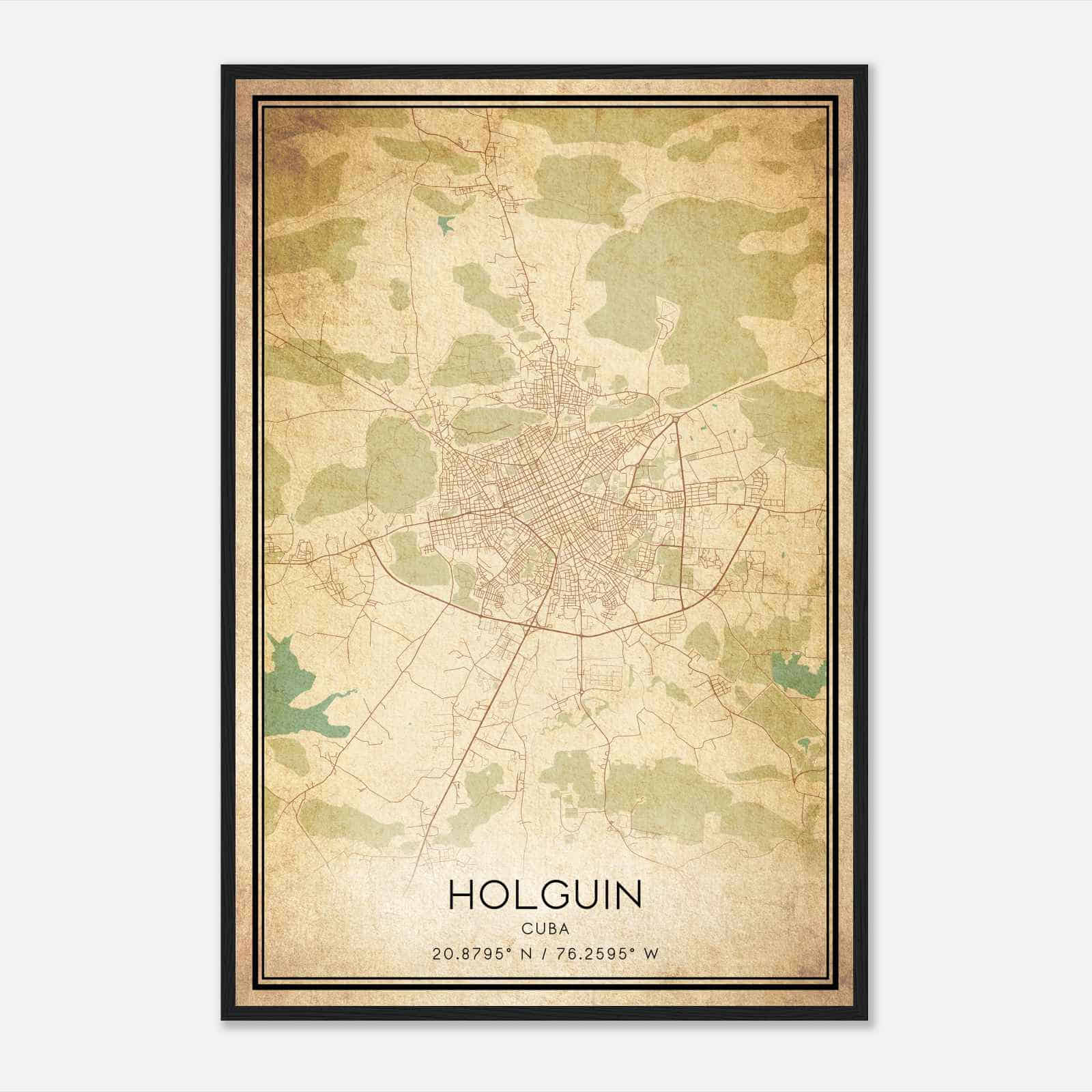 Vintage Holguin Cuba Map Poster, Holguin City Road Wall Art Print