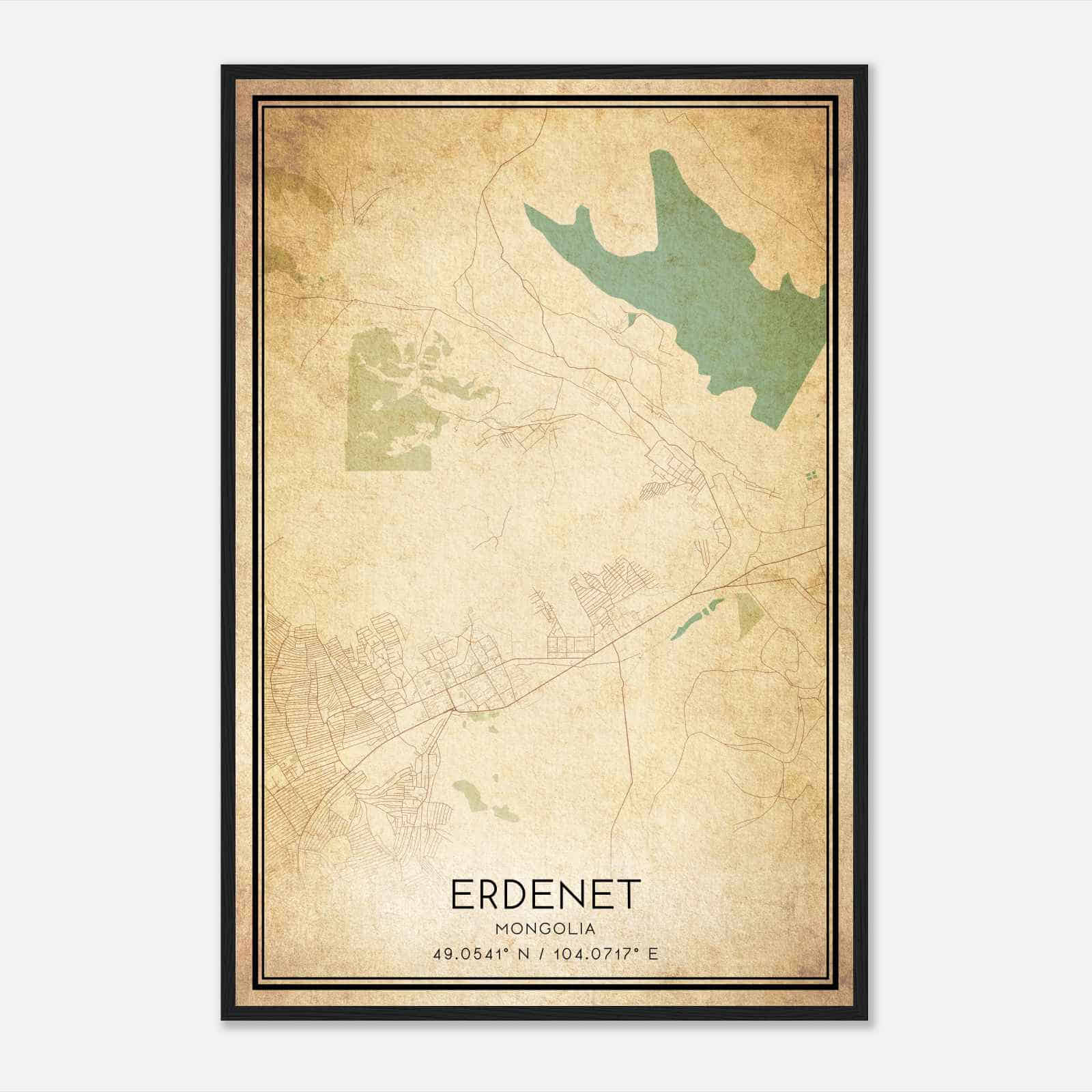 Vintage Erdenet Mongolia Map Poster, Erdenet City Road Wall Art Print