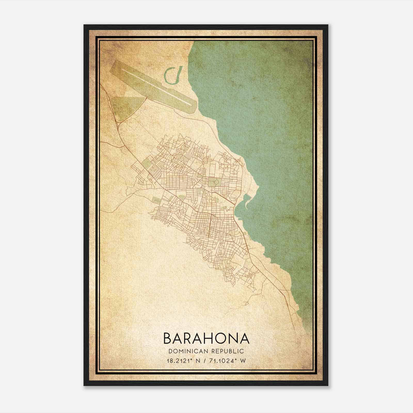 Vintage Barahona Dominican Republic Map Poster, Barahona City Road Wall Art Print