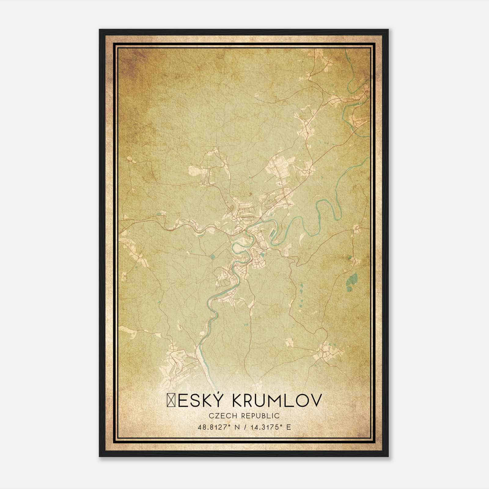 Vintage Cesky Krumlov Czech Republic Map Poster, Cesky Krumlov City Road Wall Art Print