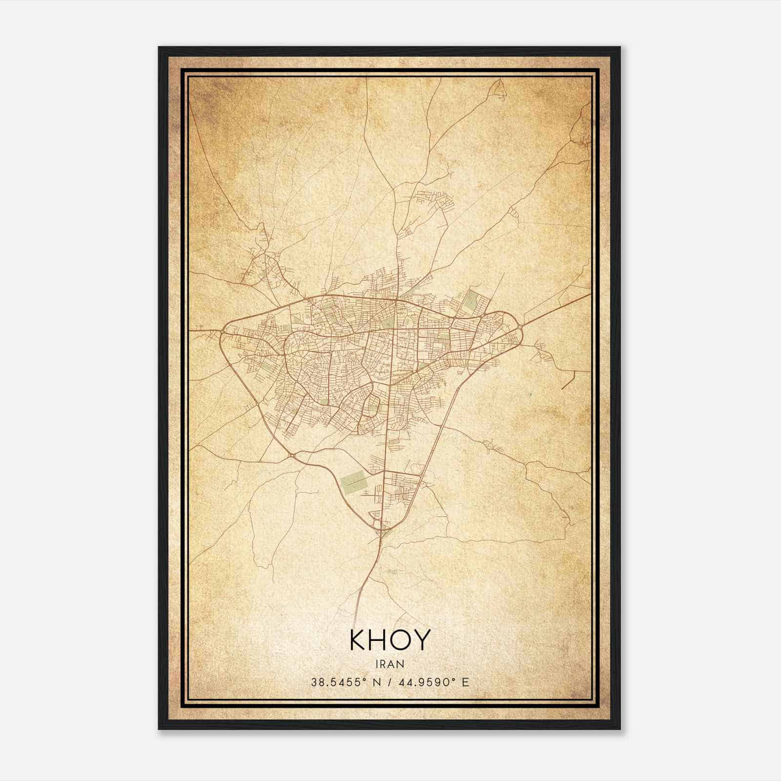 Vintage Khoy Iran Map Poster, Khoy City Road Wall Art Print