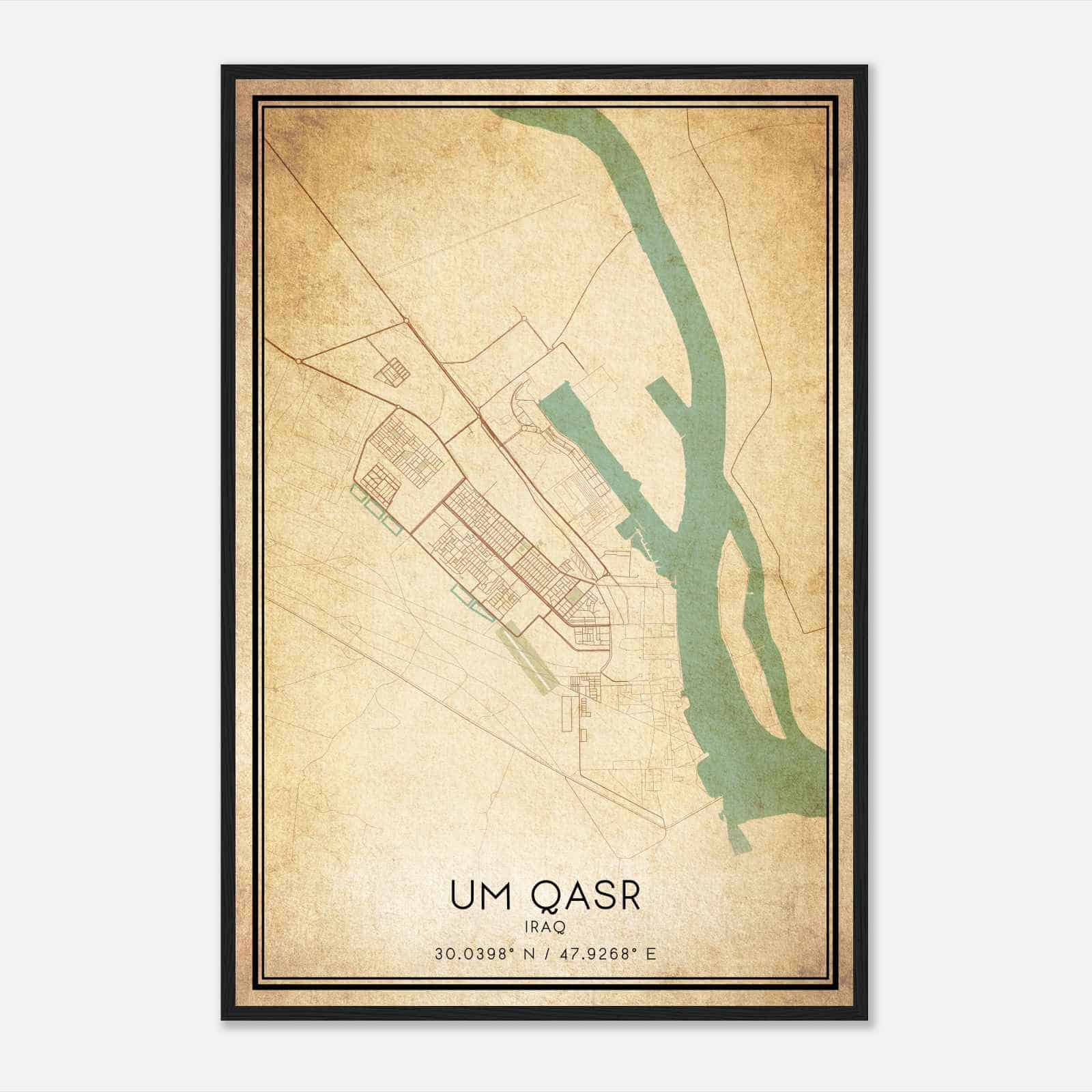 Vintage Um Qasr Iraq Map Poster, Um Qasr City Road Wall Art Print