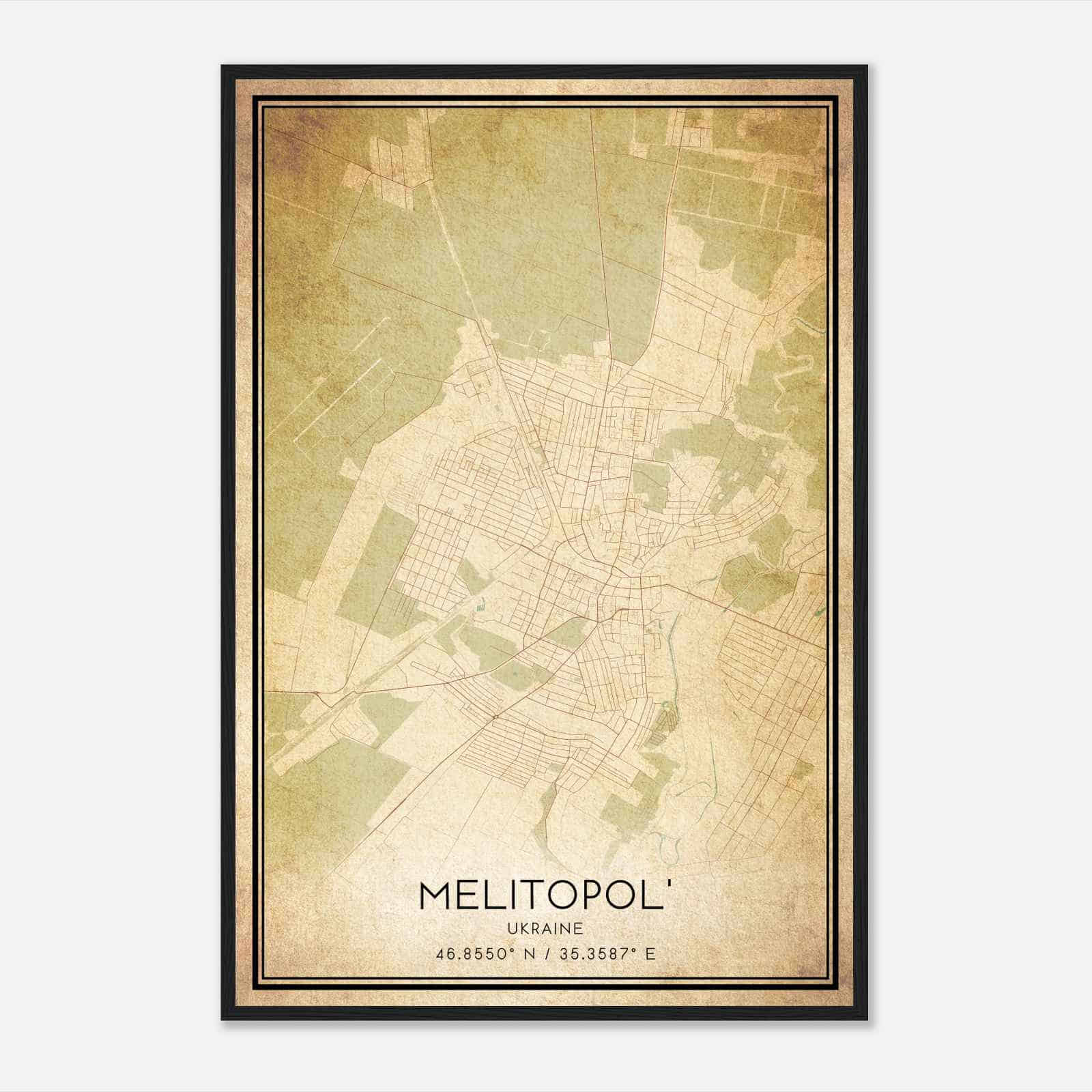 Vintage Melitopol Ukraine Map Poster, Melitopol City Road Wall Art Print