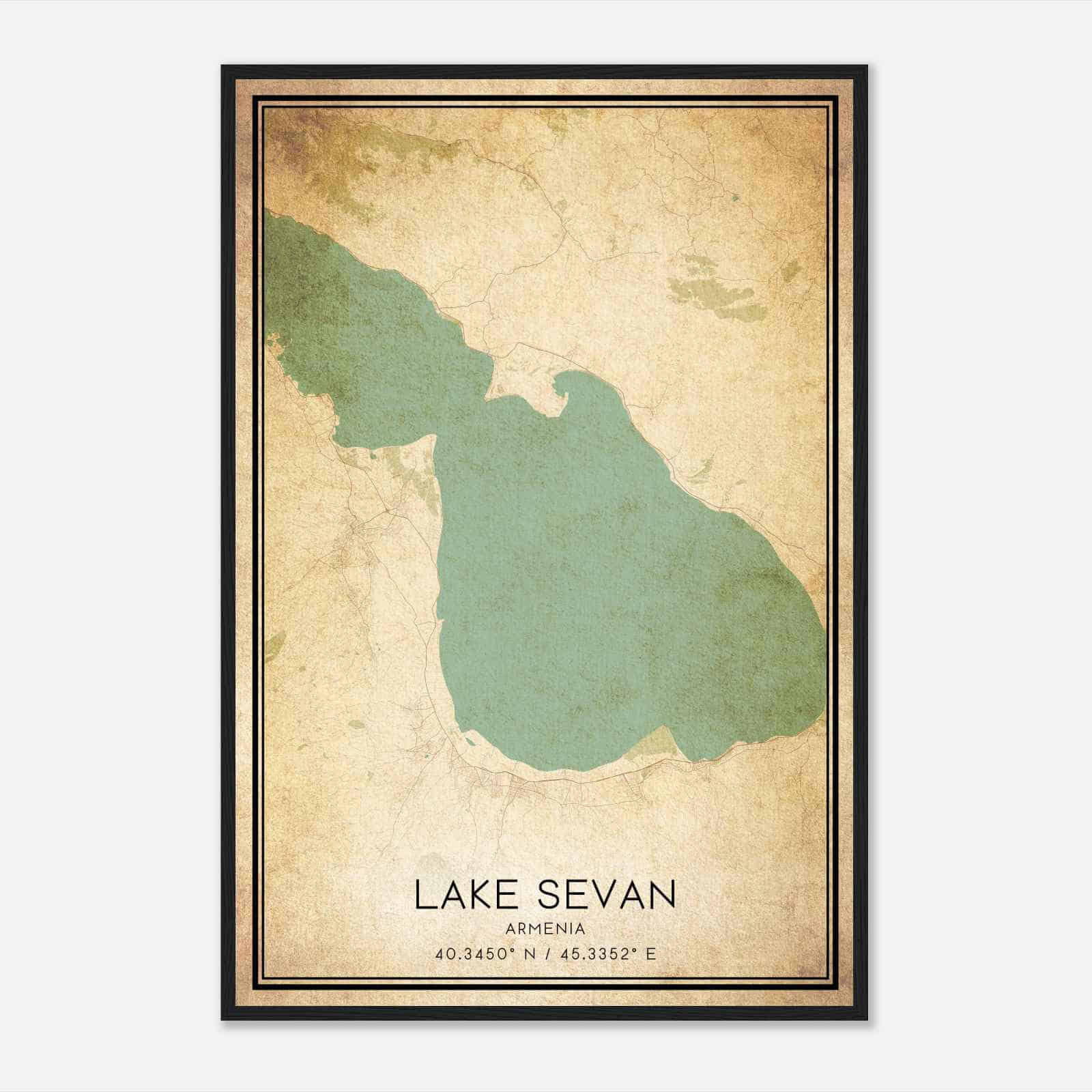 Vintage Lake Sevan Armenia Map Poster, Lake Sevan City Road Wall Art Print