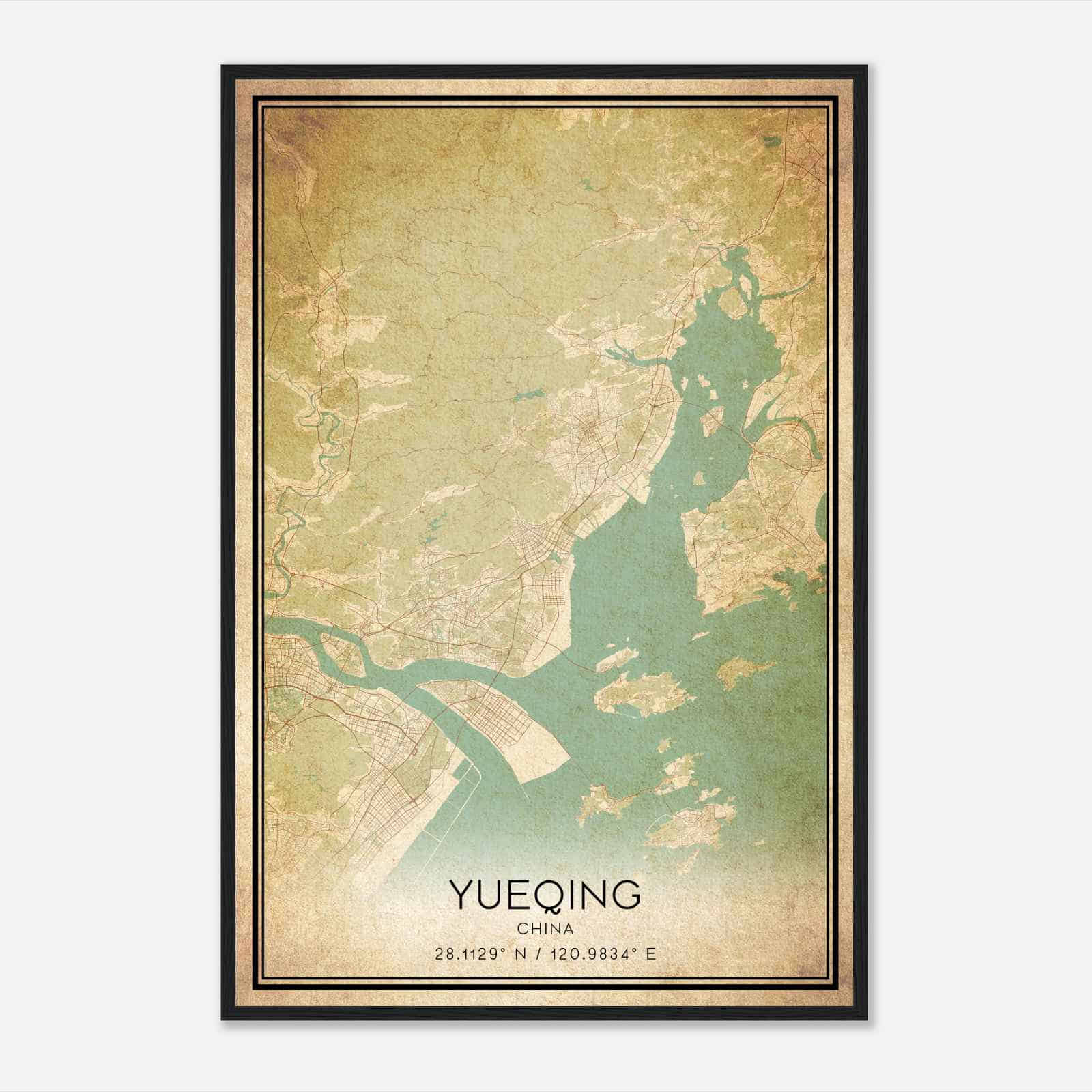Vintage Yueqing China Map Poster, Yueqing City Road Wall Art Print