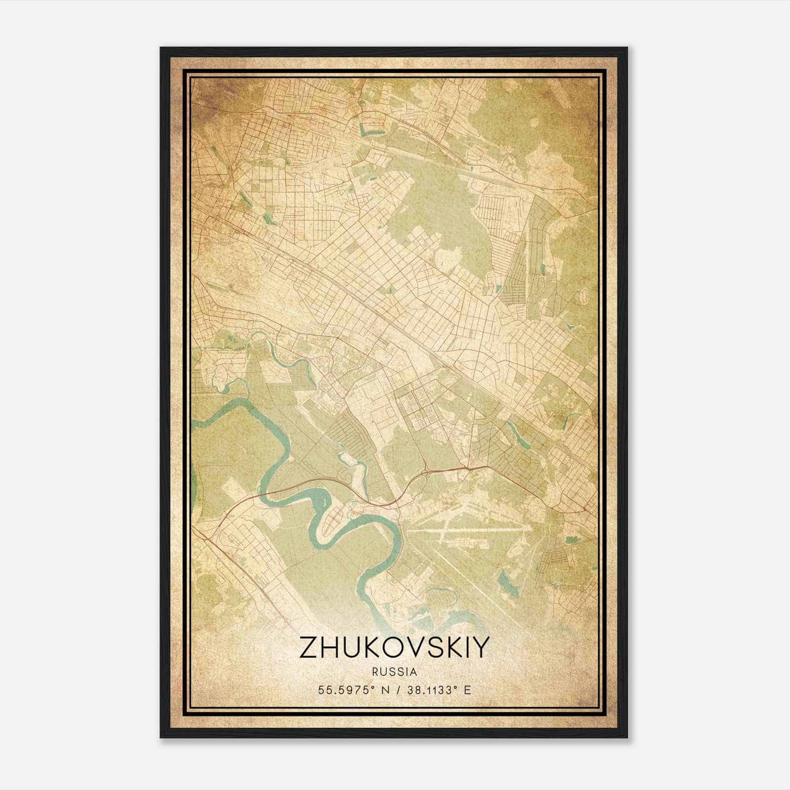 Vintage Zhukovskiy Russia Map Poster, Zhukovskiy City Road Wall Art Print