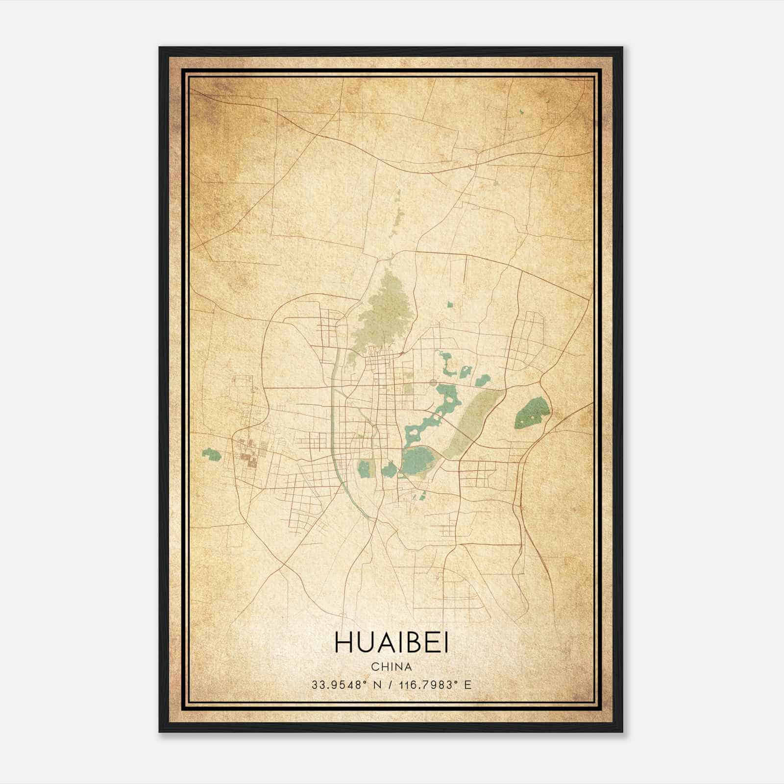 Vintage Huaibei China Map Poster, Huaibei City Road Wall Art Print