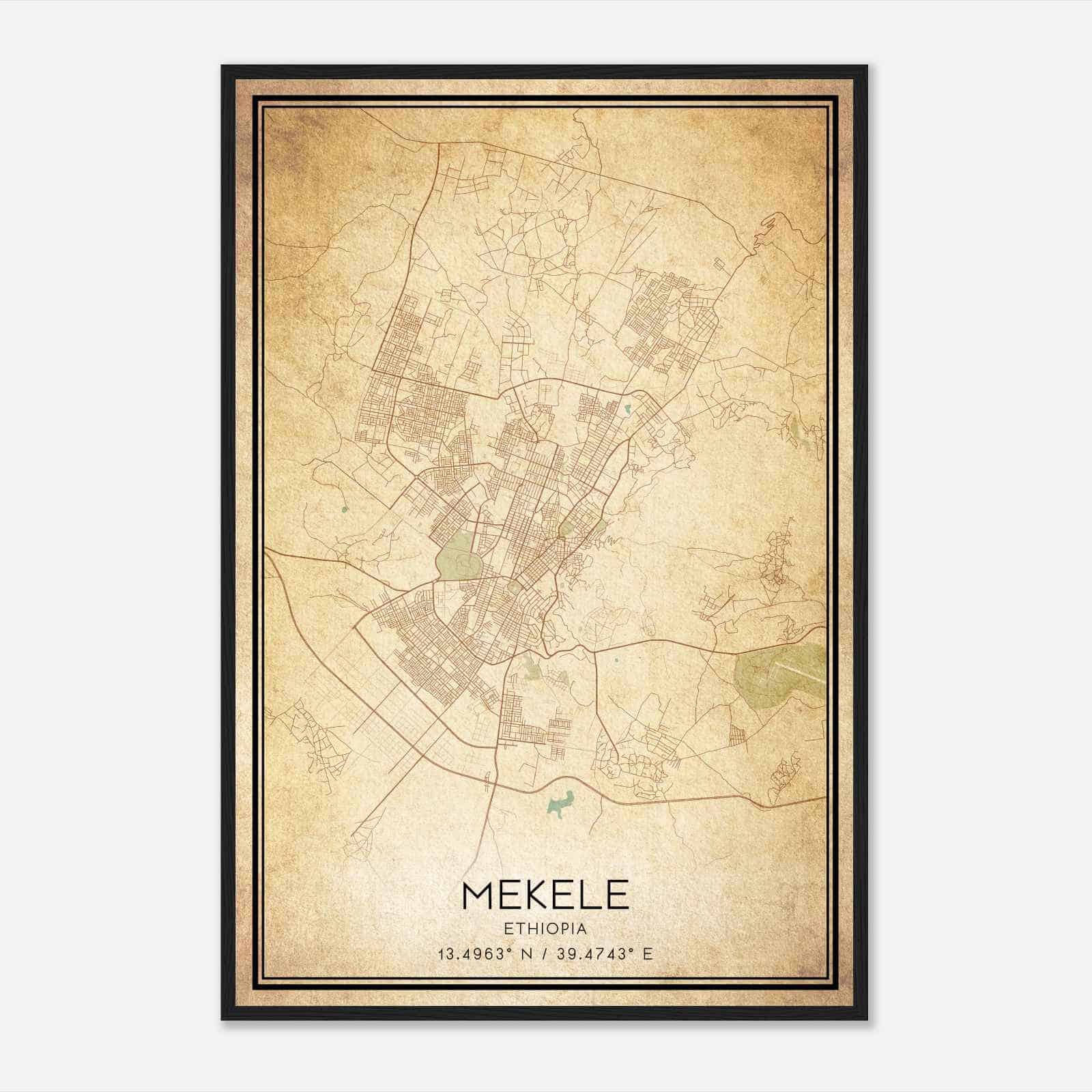 Vintage Mekele Ethiopia Map Poster, Mekele City Road Wall Art Print