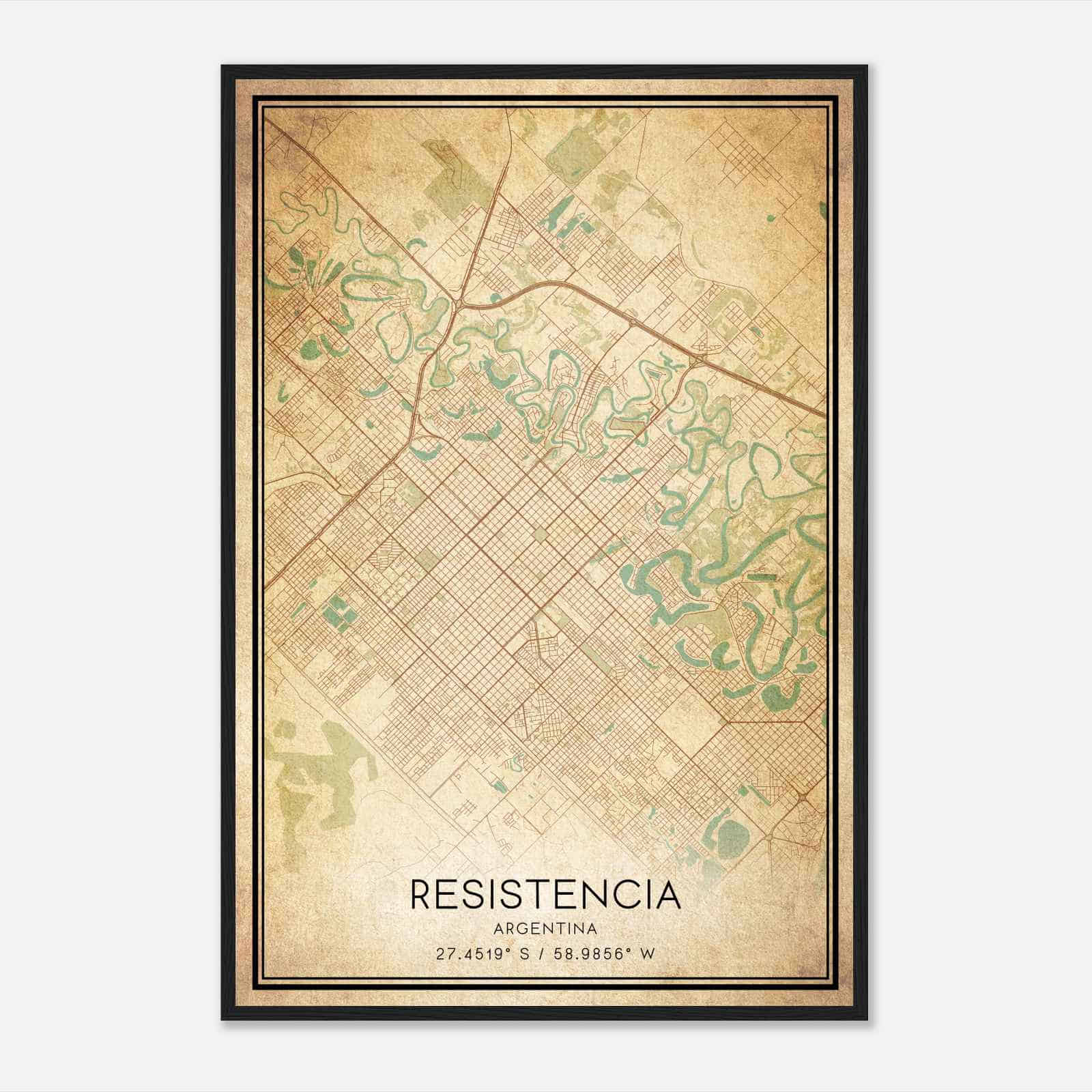 Vintage Resistencia Argentina Map Poster, Resistencia City Road Wall Art Print