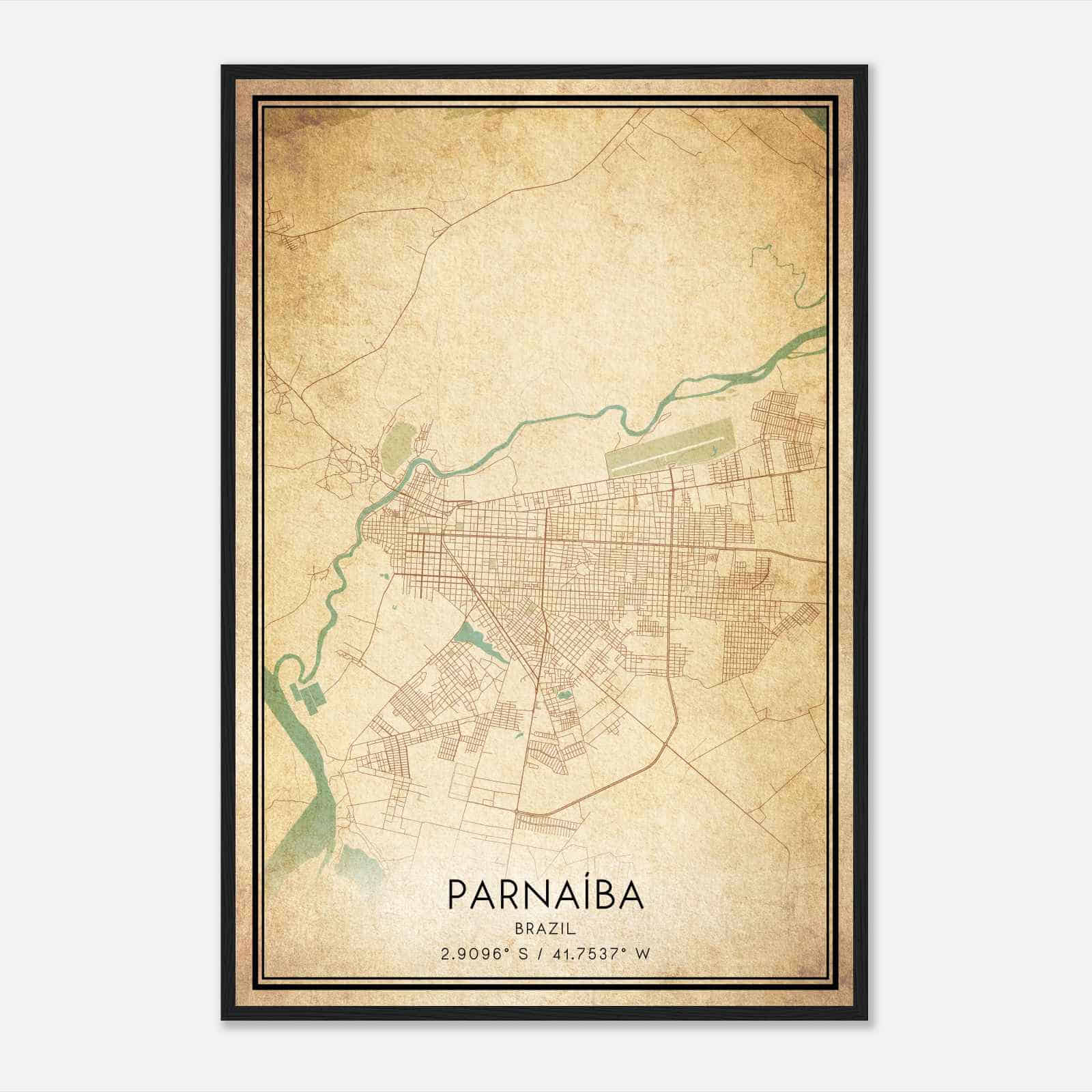 Vintage Parnaiba Brazil Map Poster, Parnaiba City Road Wall Art Print