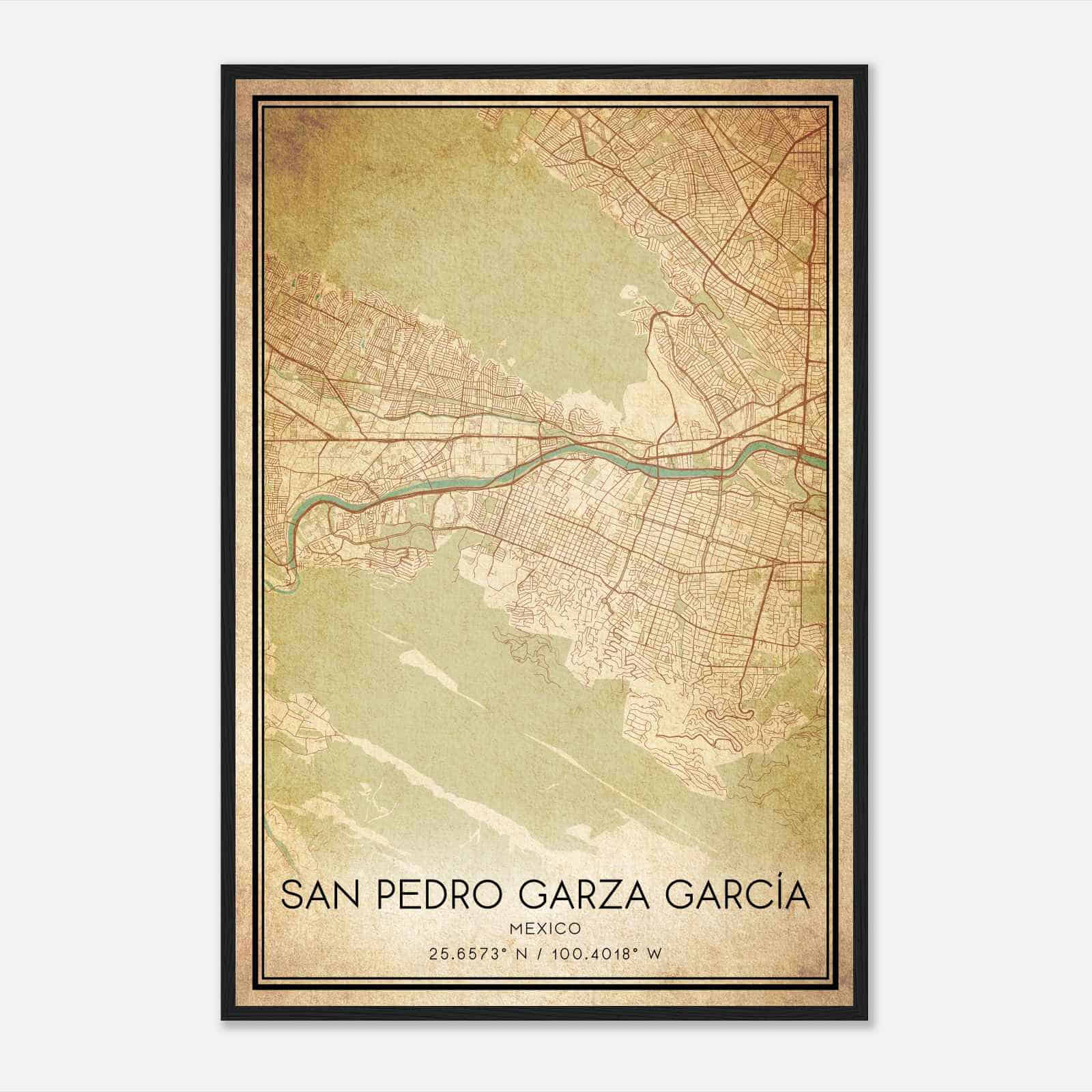 Vintage San Pedro Garza Garcia Mexico Map Poster, San Pedro Garza Garcia City Road Wall Art Print