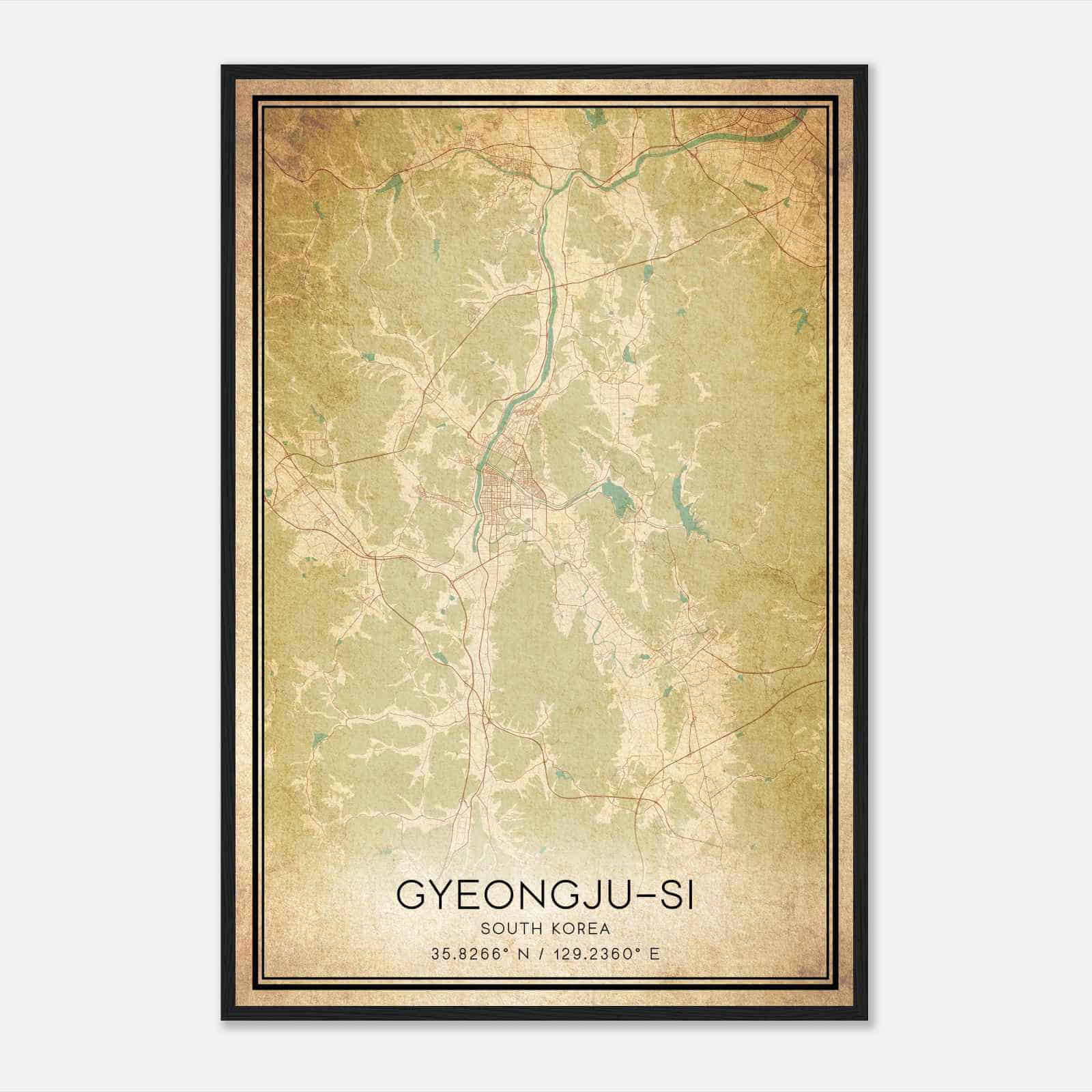 Vintage Gyeongjusi South Korea Map Poster, Gyeongjusi City Road Wall Art Print