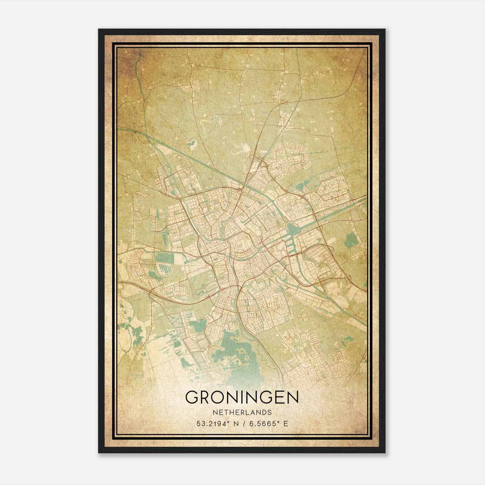 Vintage Groningen Netherlands Map Poster, Groningen City Road Wall Art Print