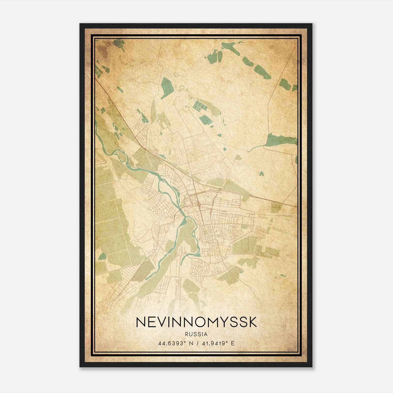 Vintage Nevinnomyssk Russia Map Poster, Nevinnomyssk City Road Wall Art Print