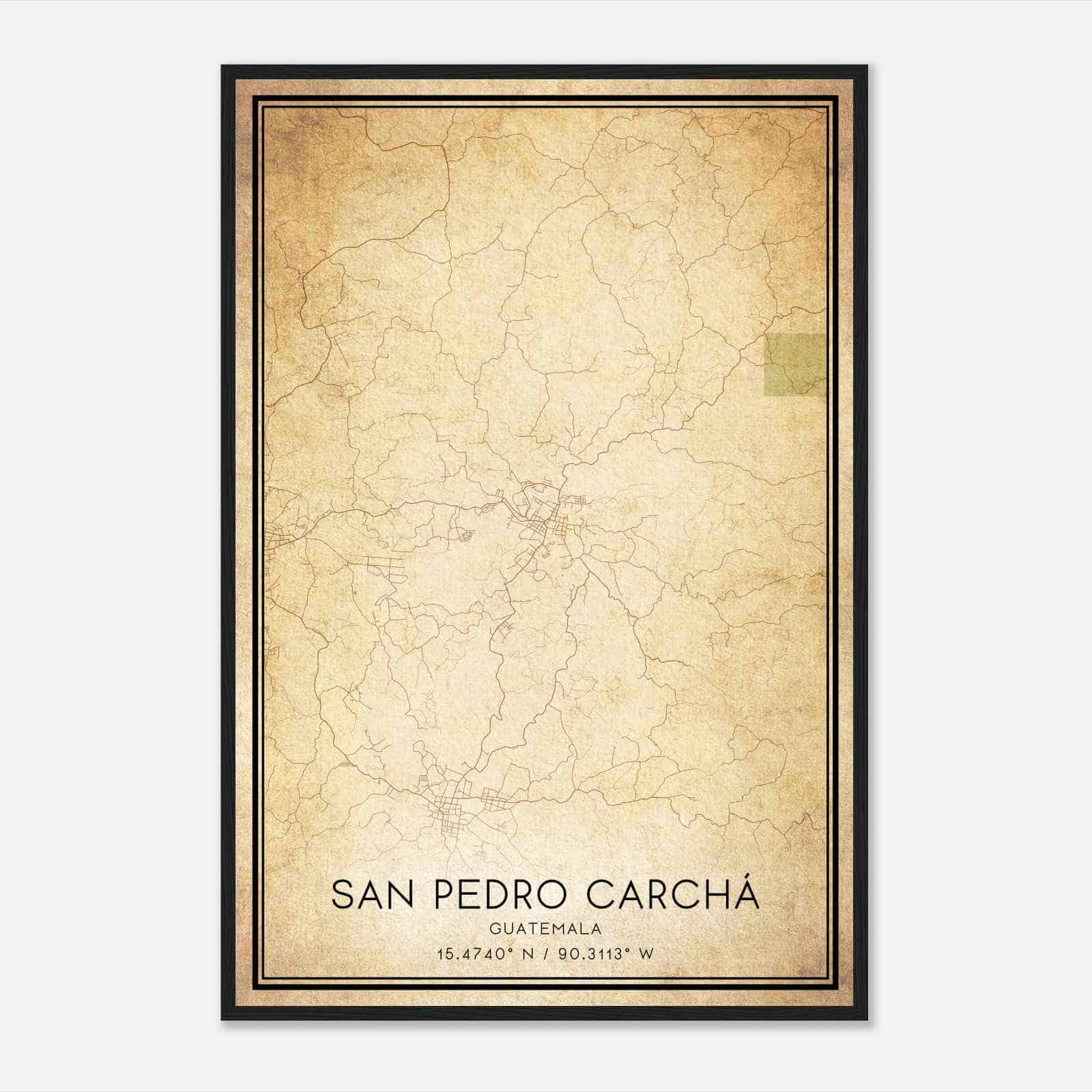 Vintage San Pedro Carcha Guatemala Map Poster, San Pedro Carcha City Road Wall Art Print