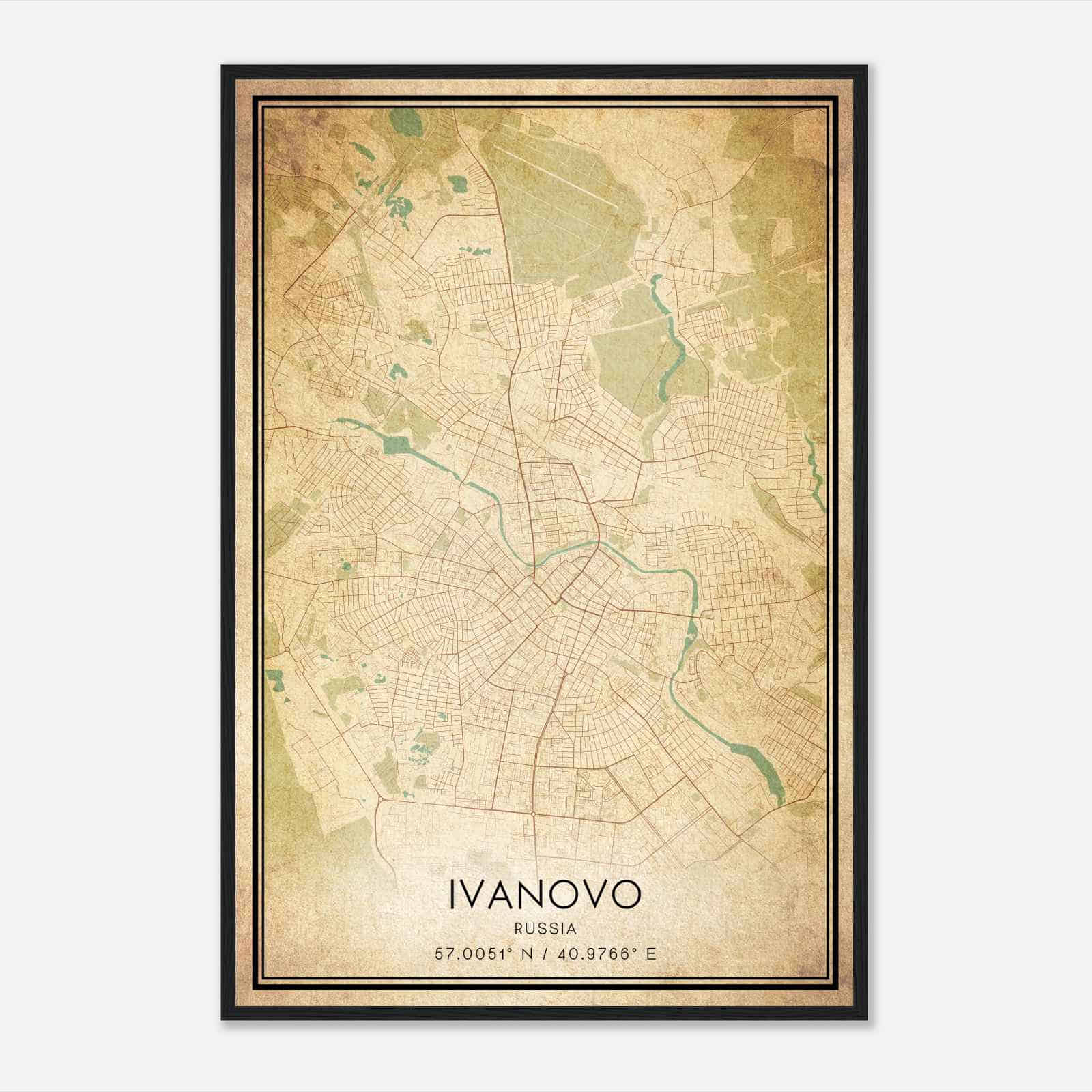 Vintage Ivanovo Russia Map Poster, Ivanovo City Road Wall Art Print