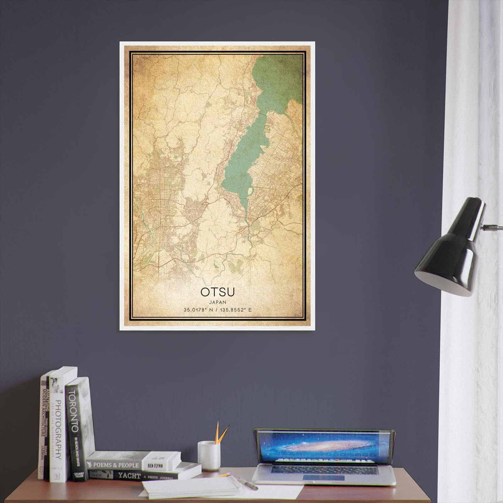 Vintage Otsu Japan Map Poster, Otsu City Road Wall Art Print