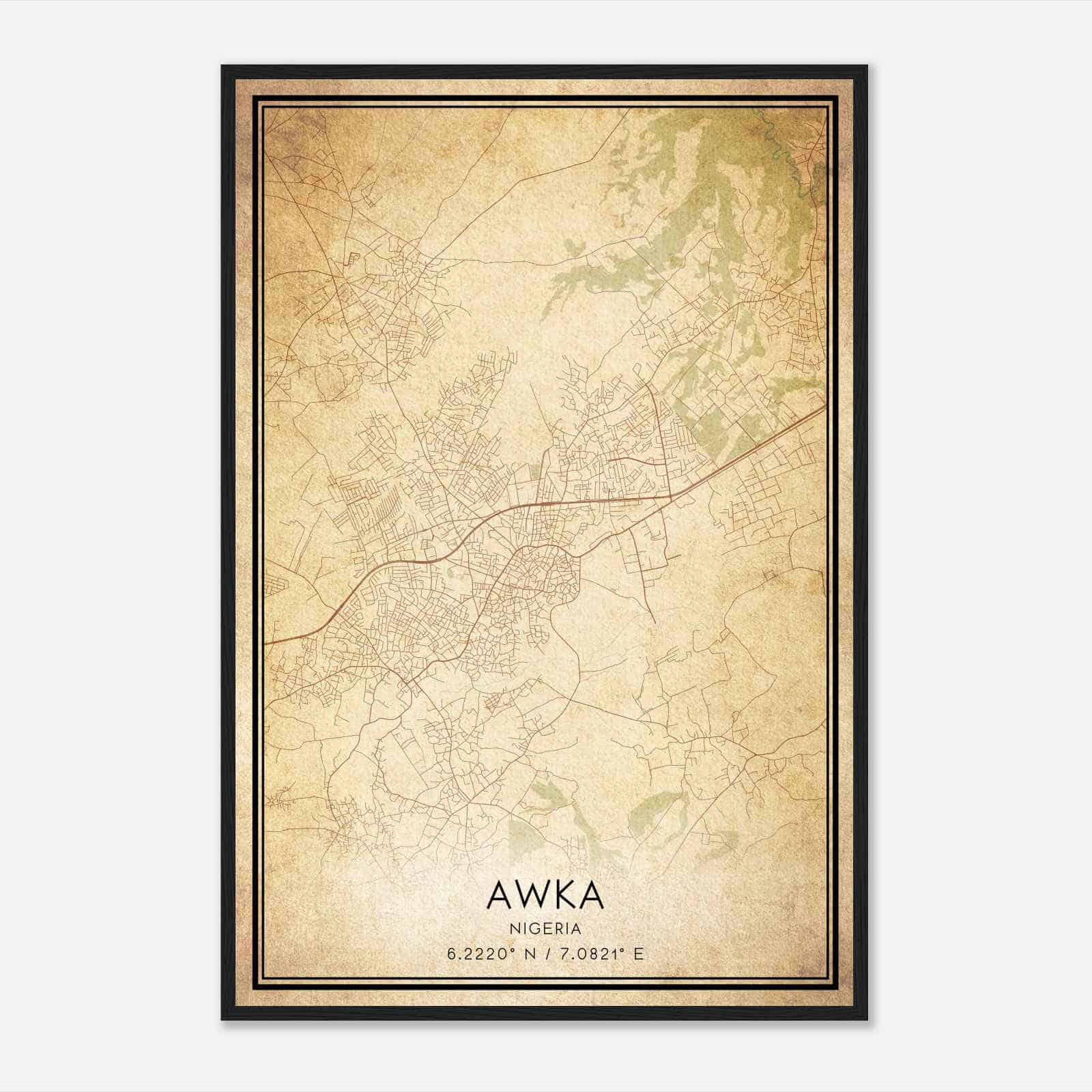 Vintage Awka Nigeria Map Poster, Awka City Road Wall Art Print