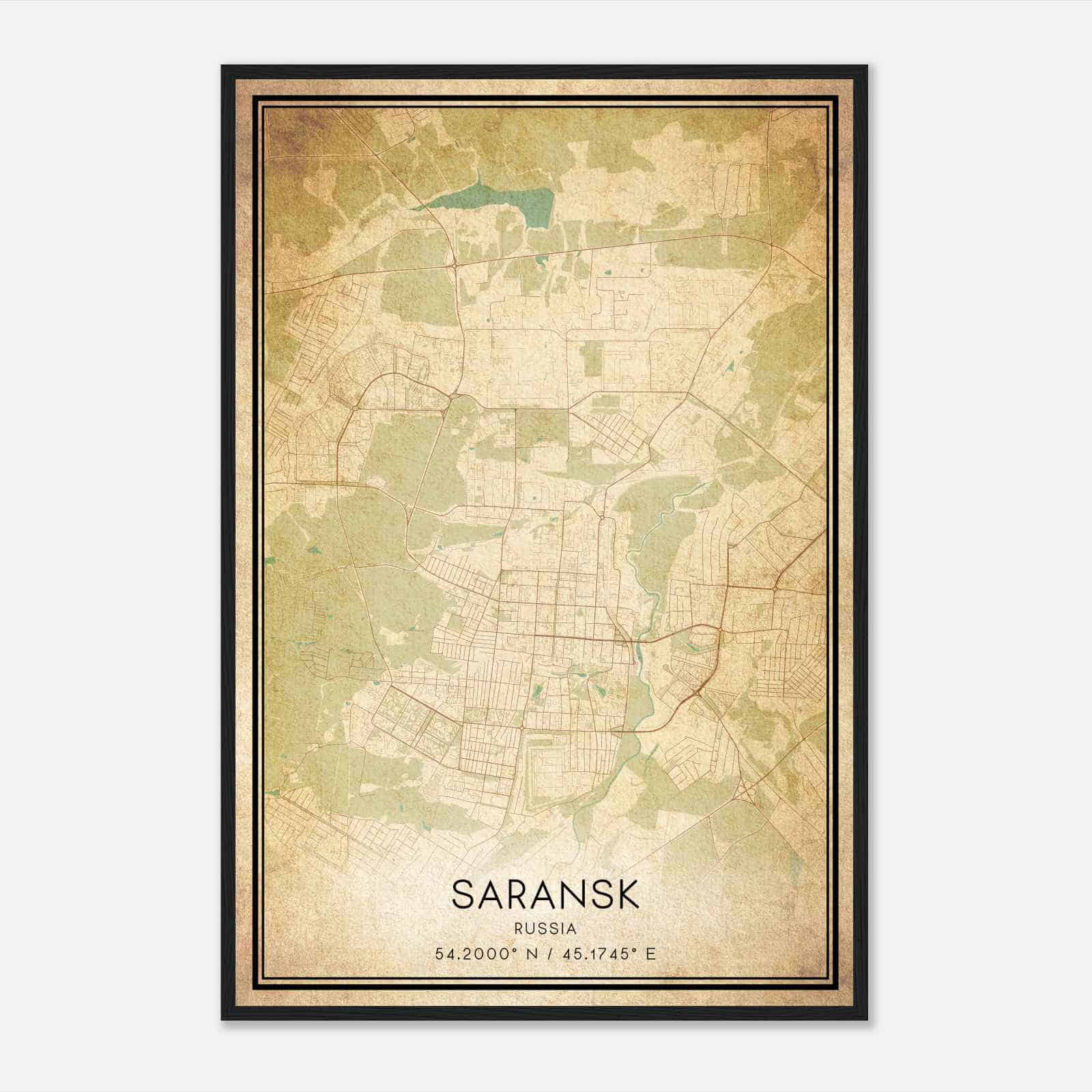 Vintage Saransk Russia Map Poster, Saransk City Road Wall Art Print