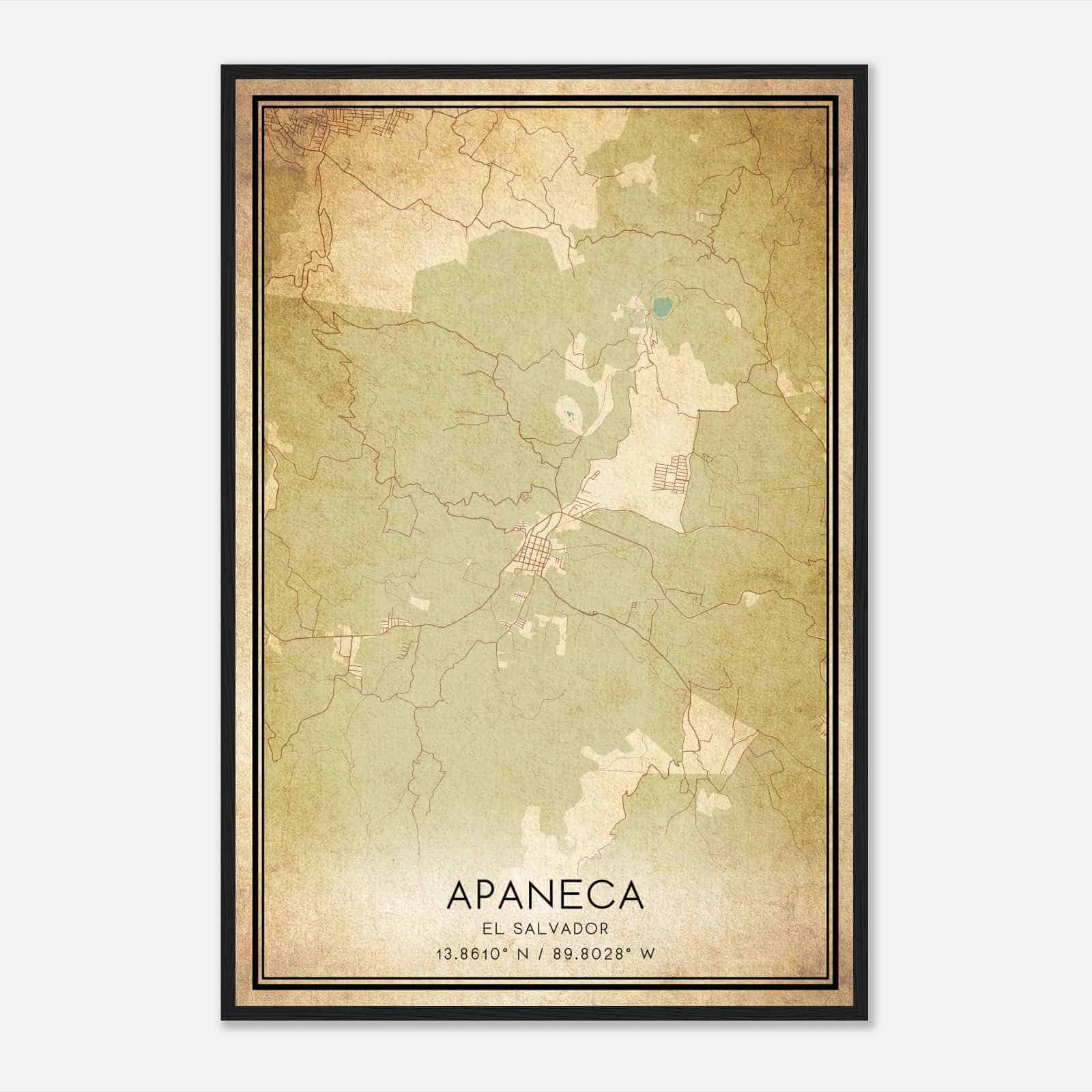 Vintage Apaneca El Salvador Map Poster, Apaneca City Road Wall Art Print