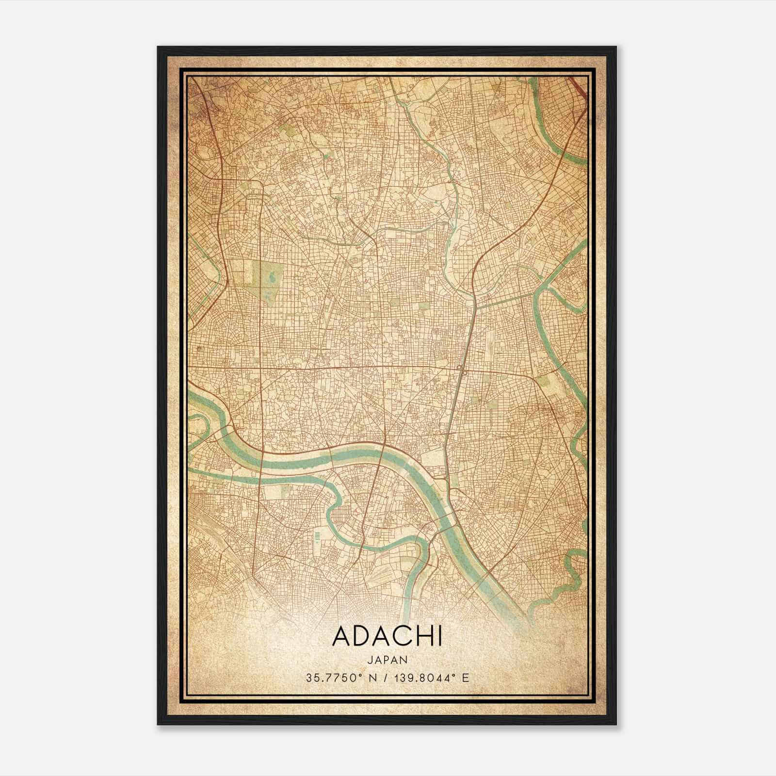 Vintage Adachi Japan Map Poster, Adachi City Road Wall Art Print