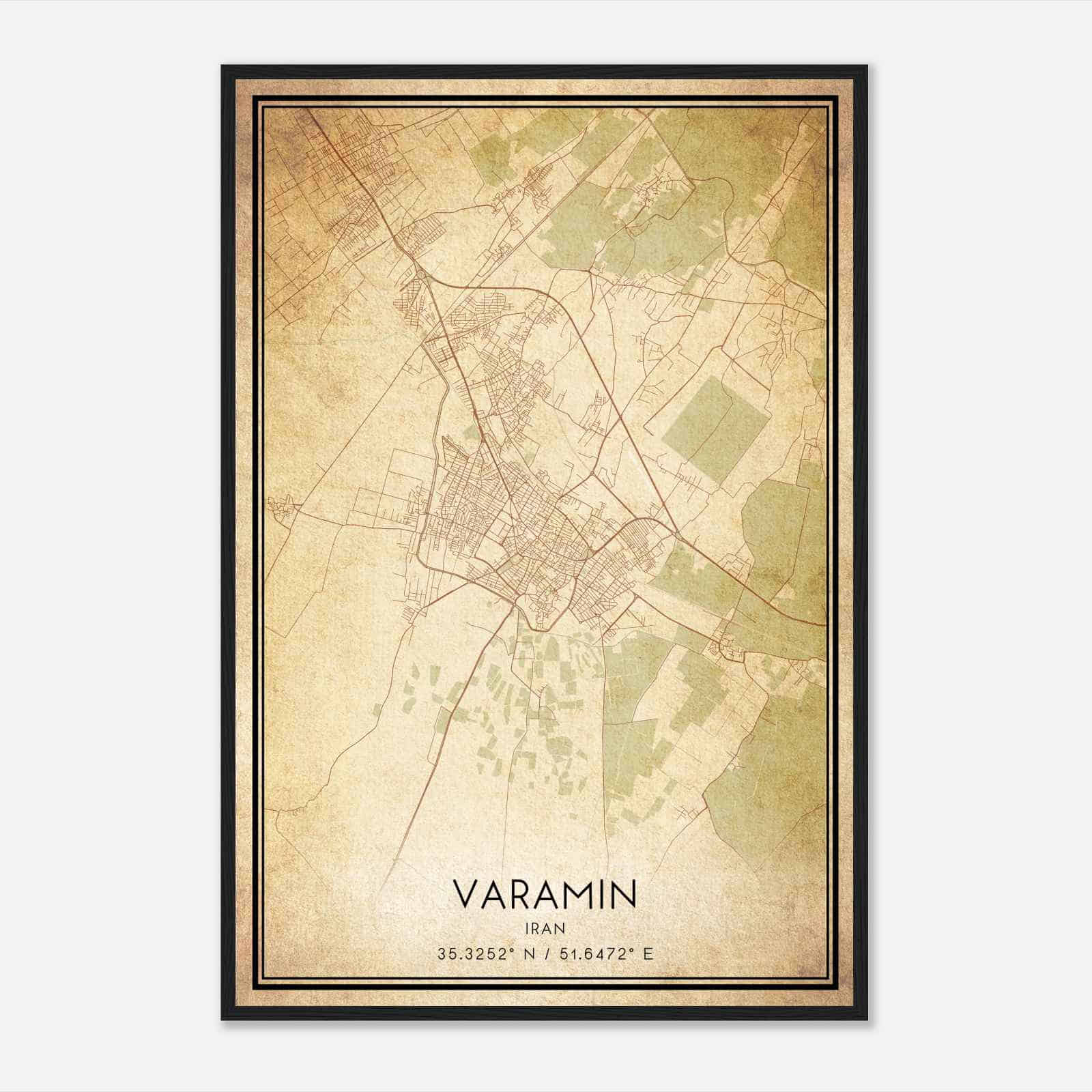 Vintage Varamin Iran Map Poster, Varamin City Road Wall Art Print