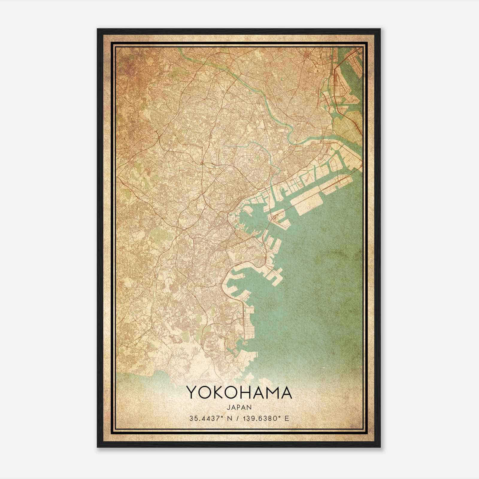 Vintage Yokohama Japan Map Poster, Yokohama City Road Wall Art Print