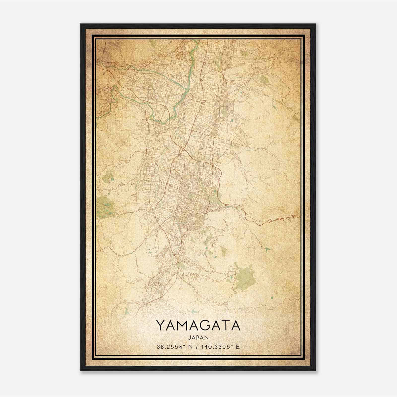 Vintage Yamagata Japan Map Poster, Yamagata City Road Wall Art Print