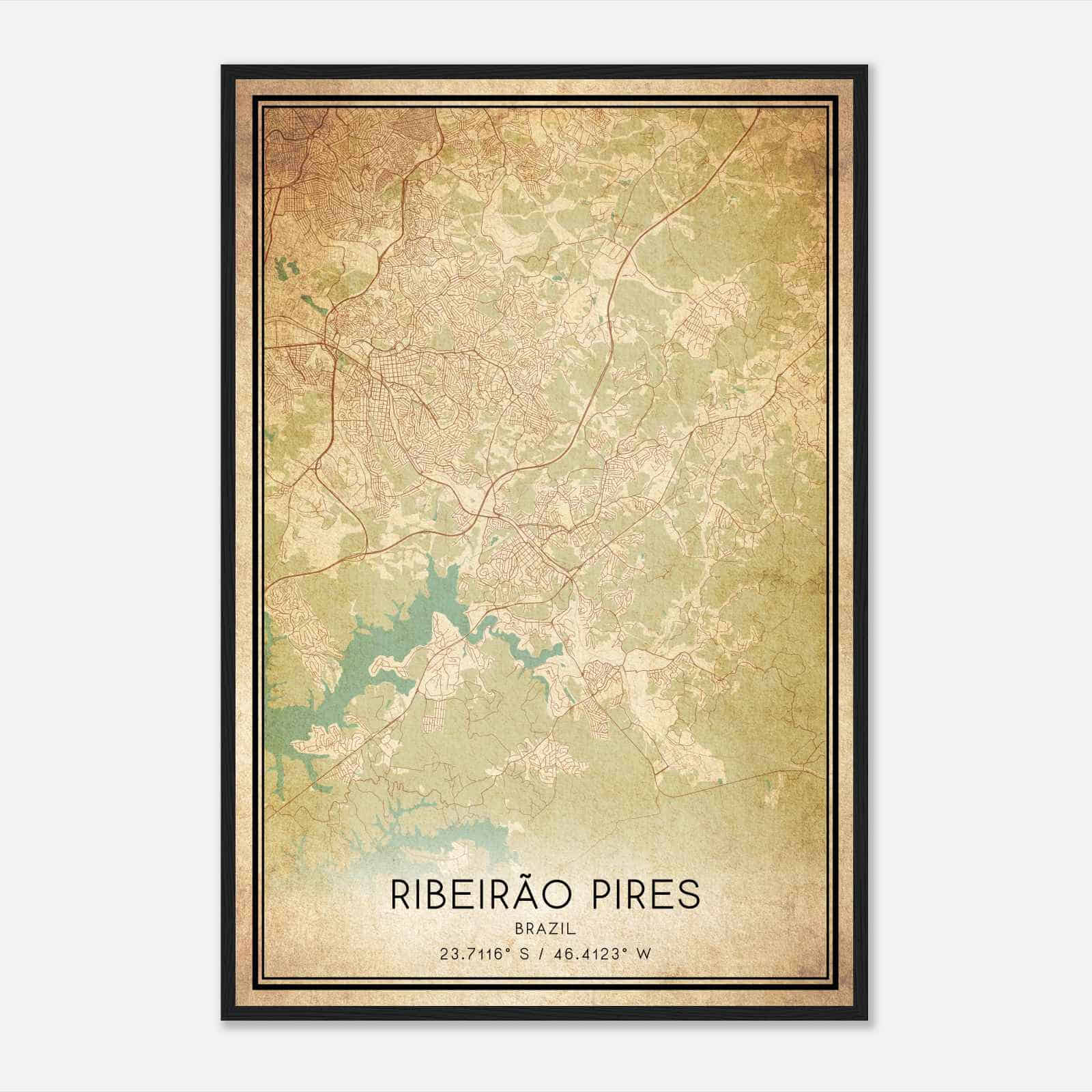 Vintage Ribeirao Pires Brazil Map Poster, Ribeirao Pires City Road Wall Art Print