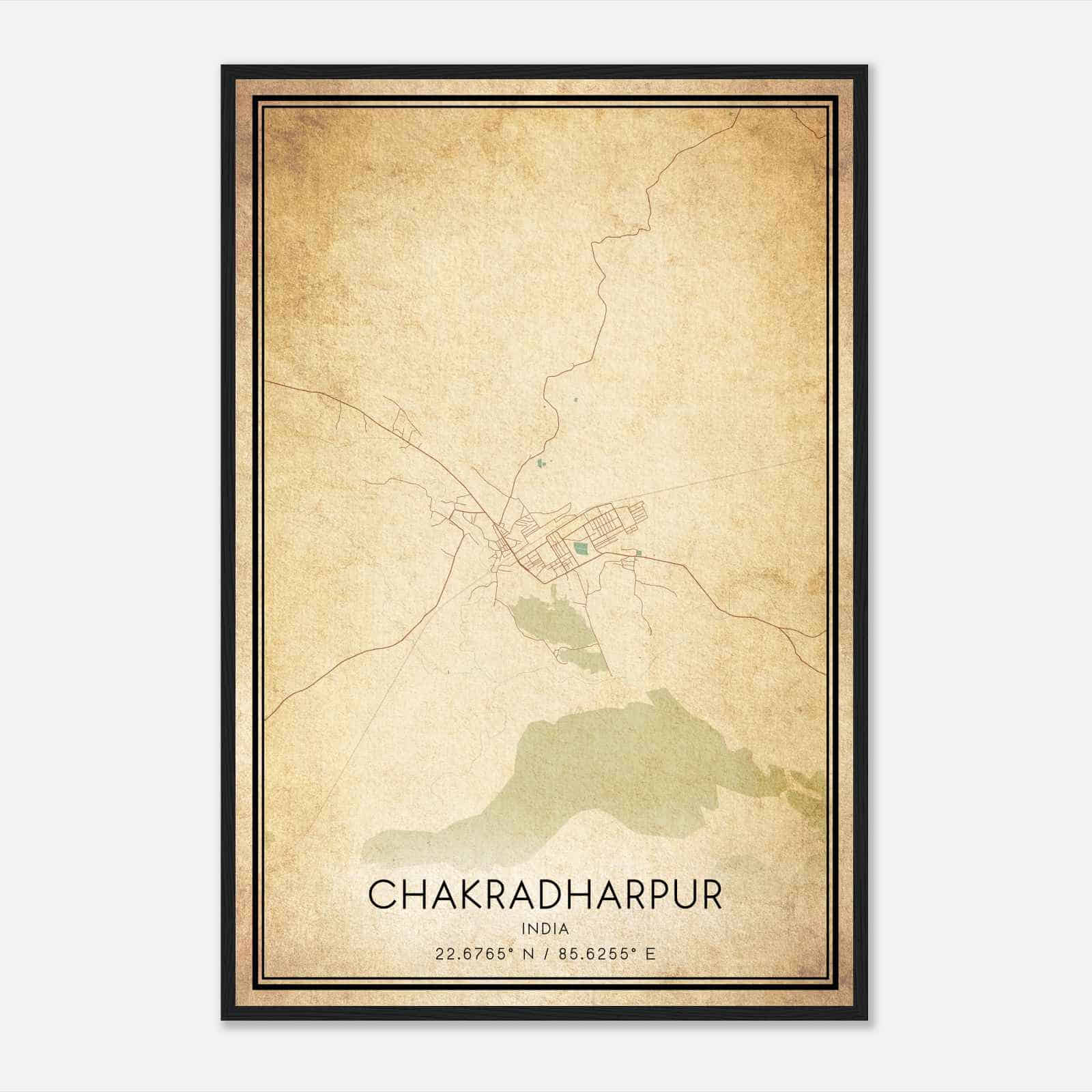 Vintage Chakradharpur India Map Poster, Chakradharpur City Road Wall Art Print