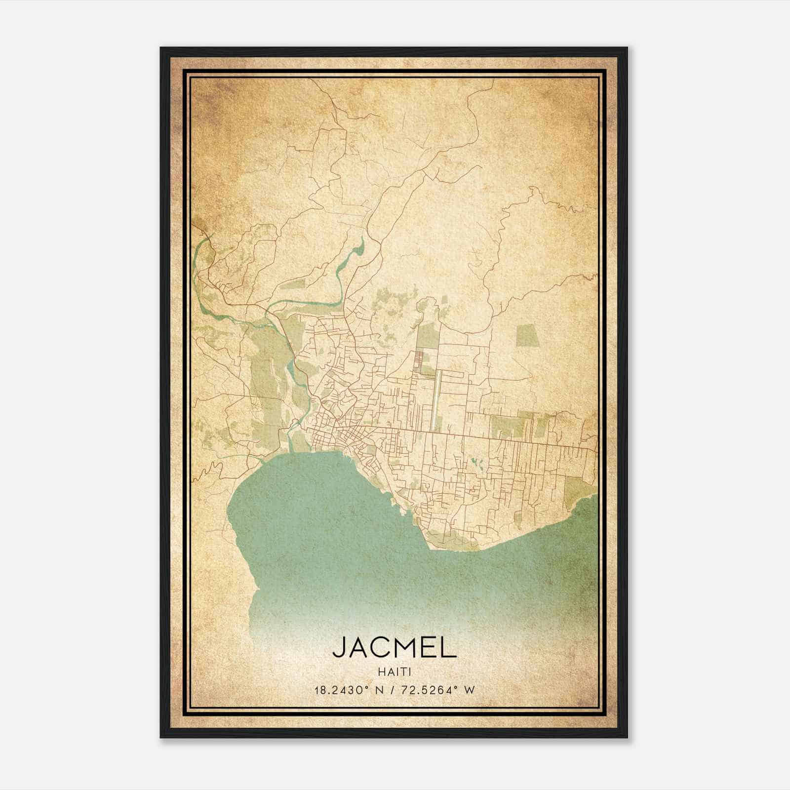 Vintage Jacmel Haiti Map Poster, Jacmel City Road Wall Art Print