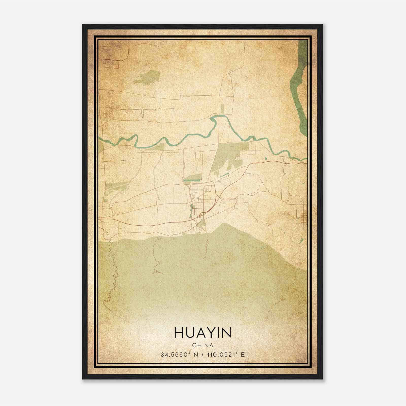 Vintage Huayin China Map Poster, Huayin City Road Wall Art Print
